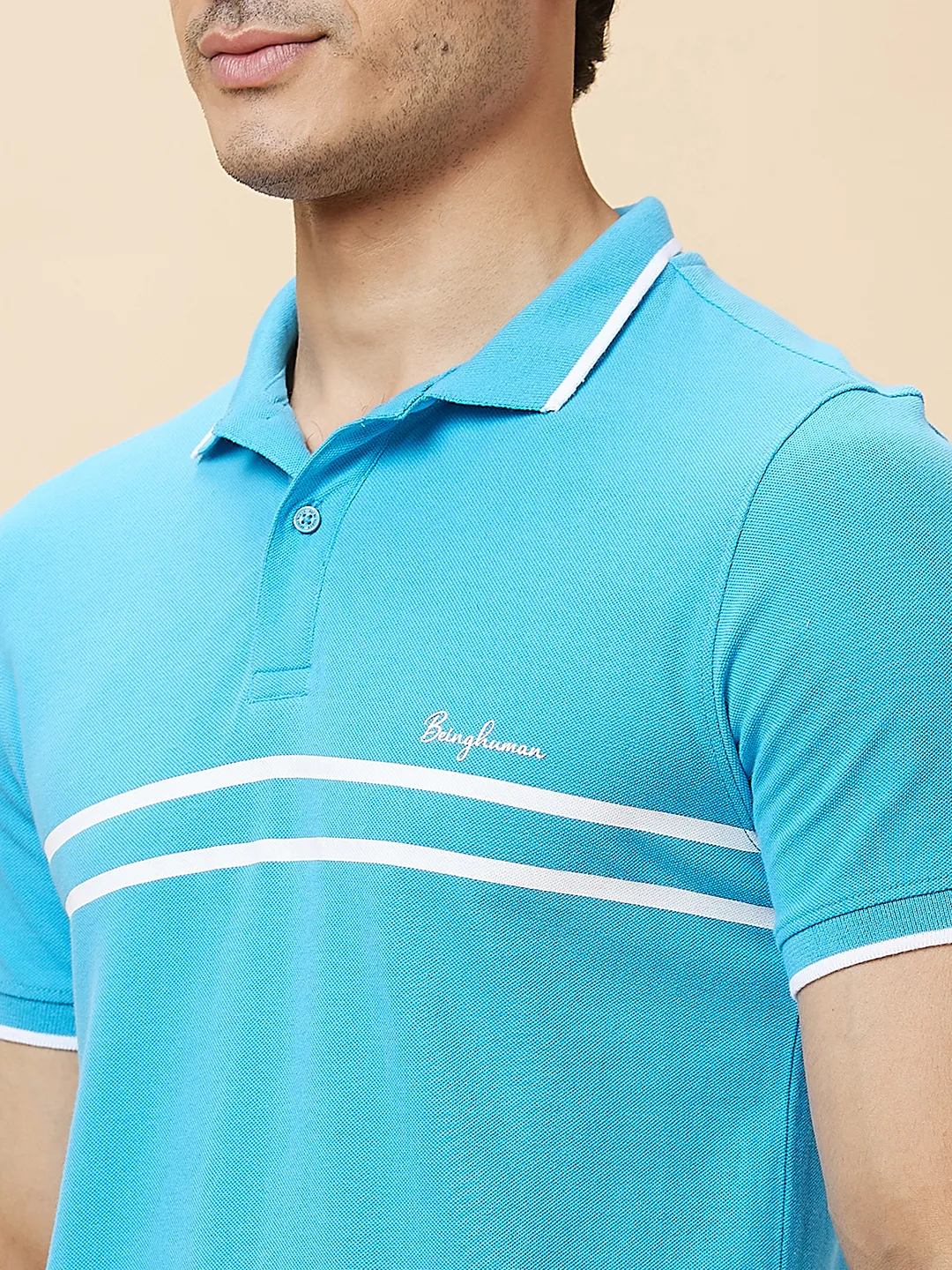 Blue Regular Fit Men's Polo T-Shirt by Being Human Clothing - Image 4