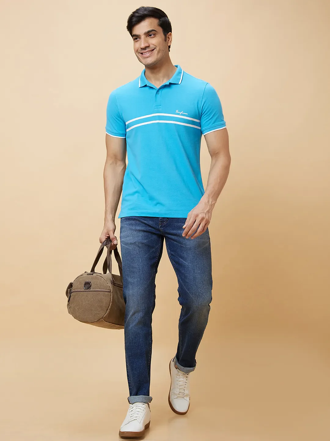 Blue Regular Fit Men's Polo T-Shirt by Being Human Clothing - Image 5