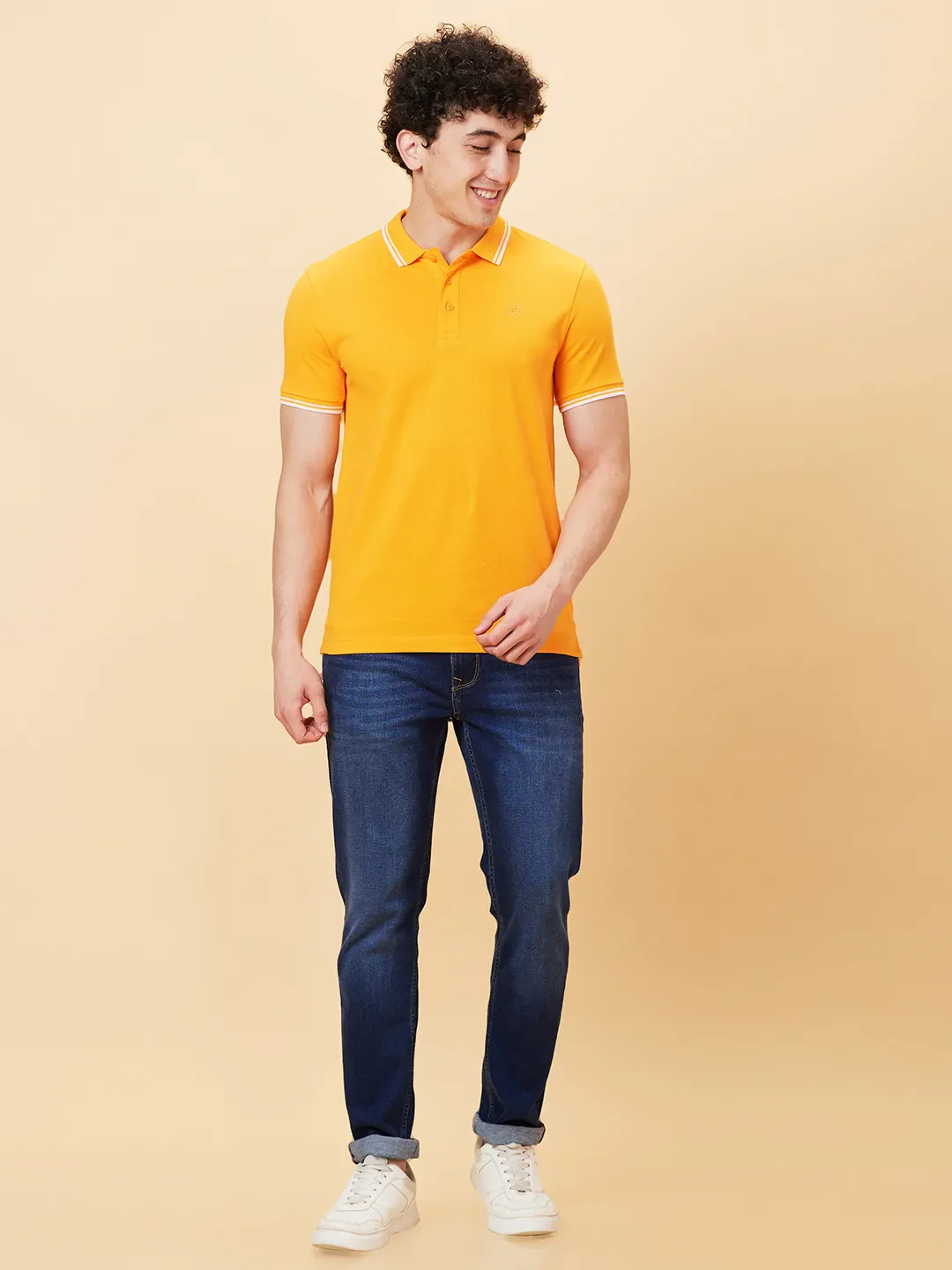 Yellow Regular Fit Men's Polo T-shirt by Being Human Clothing - Image 2