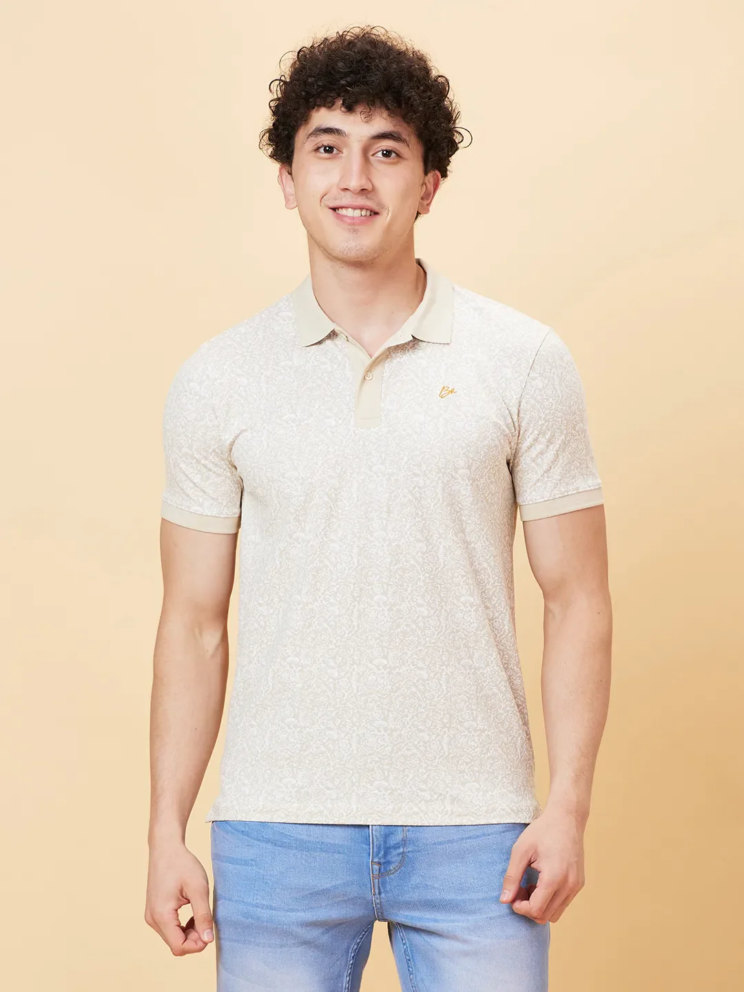 Off White Regular Fit Men's Polo T-shirt by Being Human Clothing