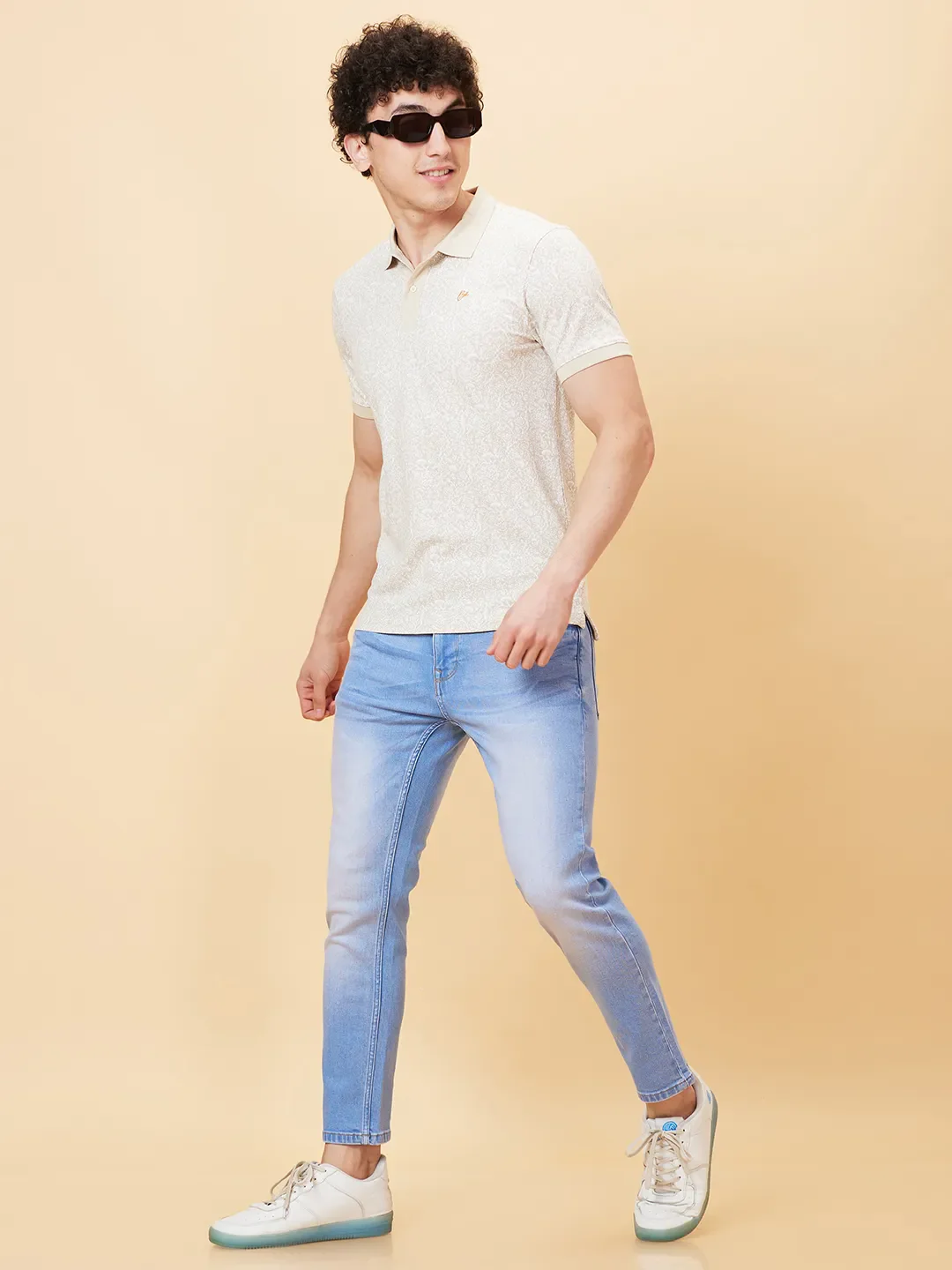 Off White Regular Fit Men's Polo T-shirt by Being Human Clothing - Image 2