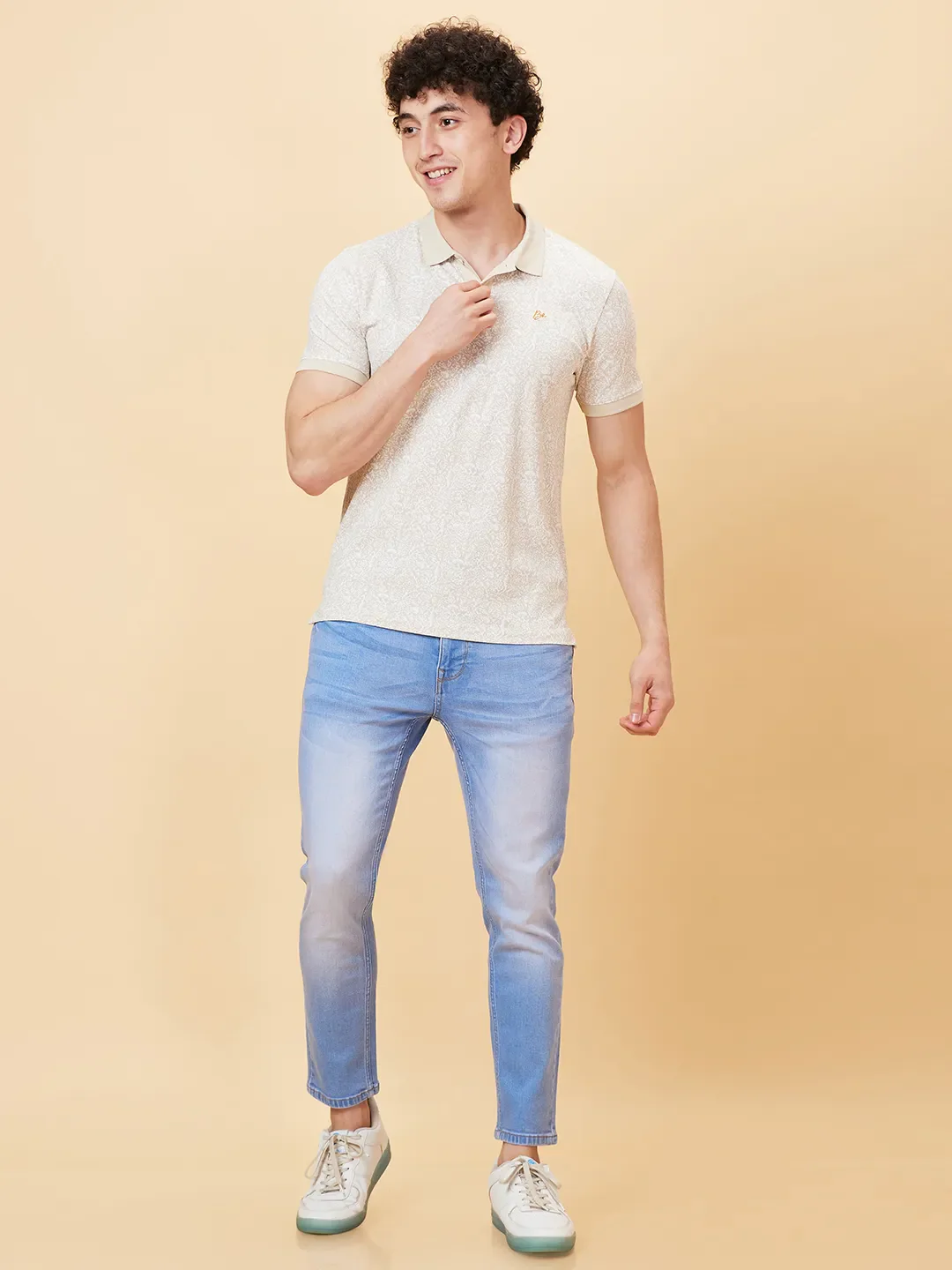 Off White Regular Fit Men's Polo T-shirt by Being Human Clothing - Image 6