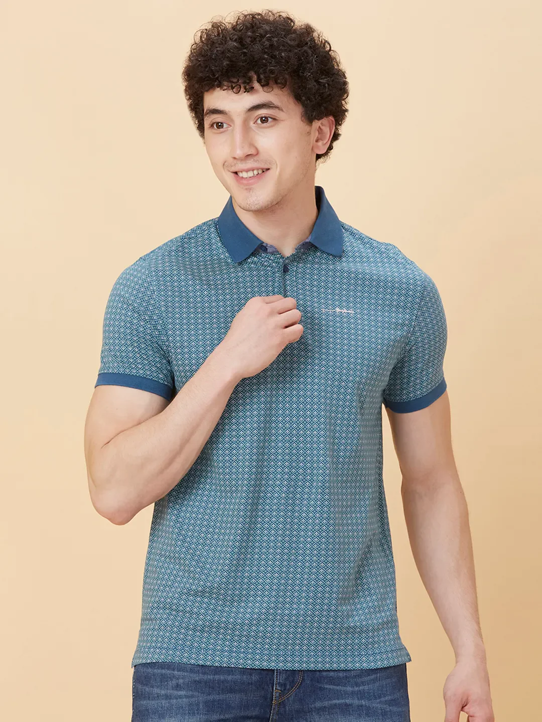 Blue Regular Fit Men's Polo T-Shirt by Being Human Clothing
