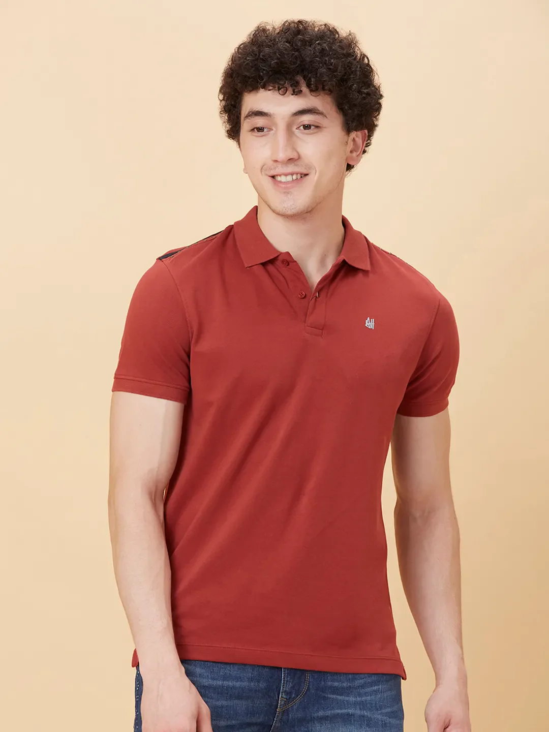 Red Regular Fit Men's Polo T-shirt by Being Human Clothing
