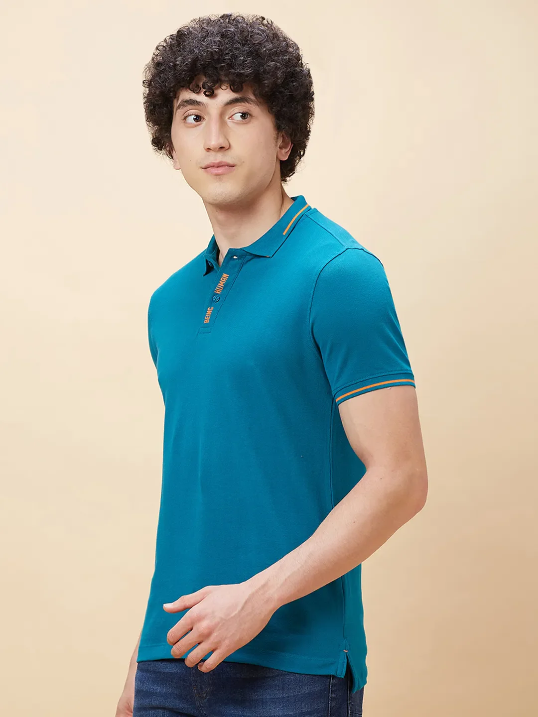 Blue Regular Fit Men's Polo T-Shirt by Being Human Clothing - Image 4