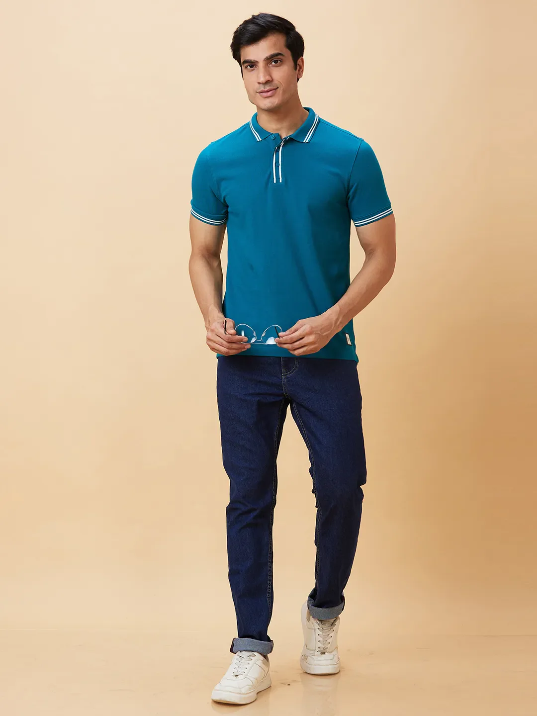 Blue Regular Fit Men's Polo T-Shirt by Being Human Clothing - Image 5
