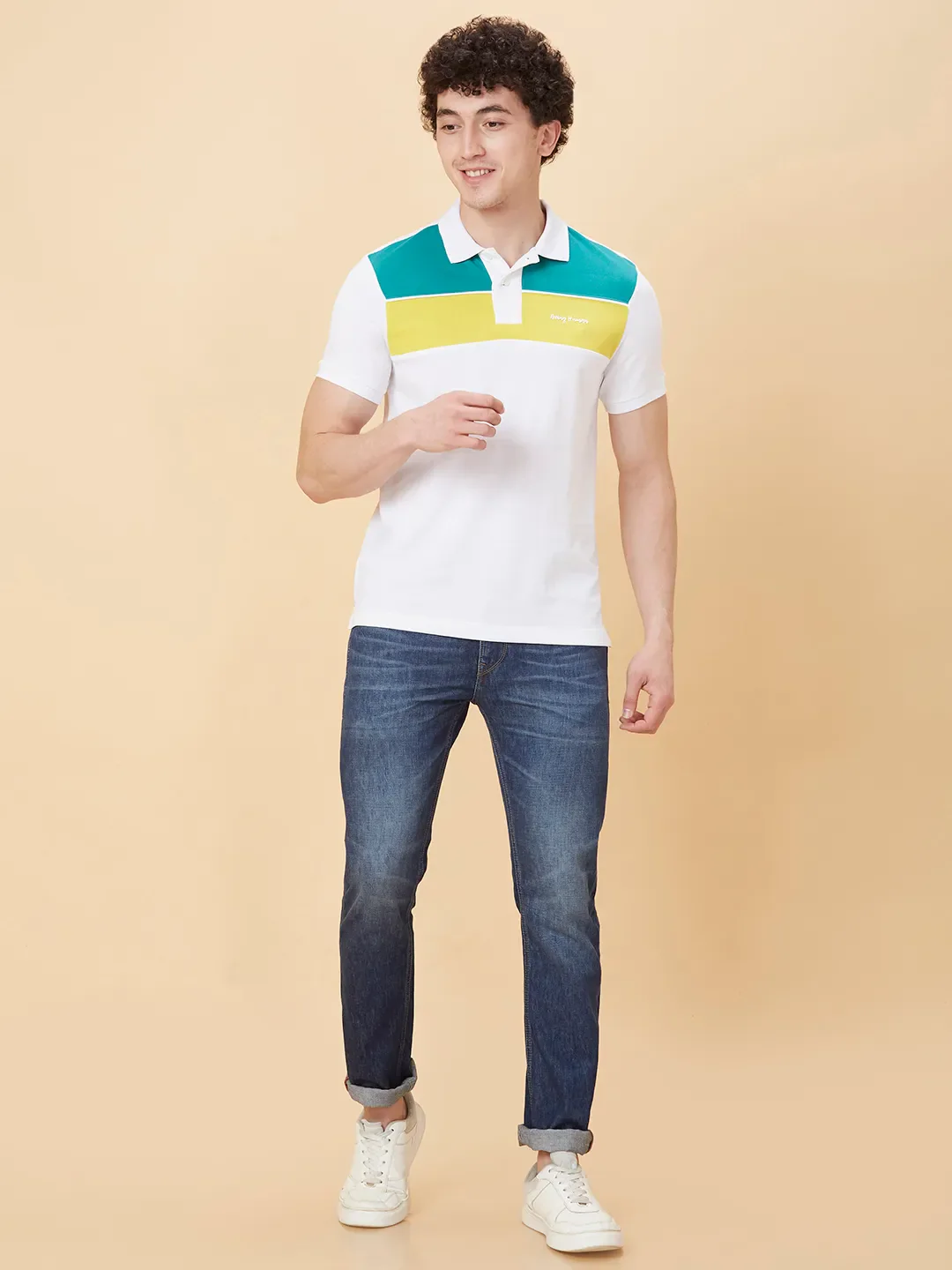 Beige Regular Fit Men's Polo T-Shirt by Being Human Clothing - Image 2