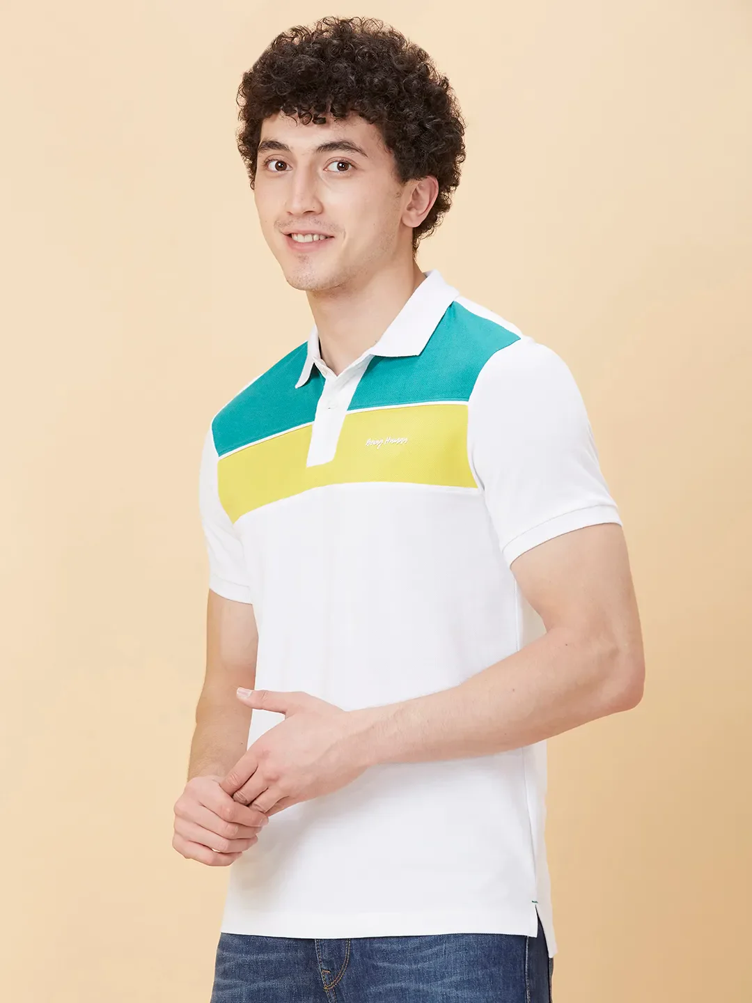 Beige Regular Fit Men's Polo T-Shirt by Being Human Clothing - Image 4