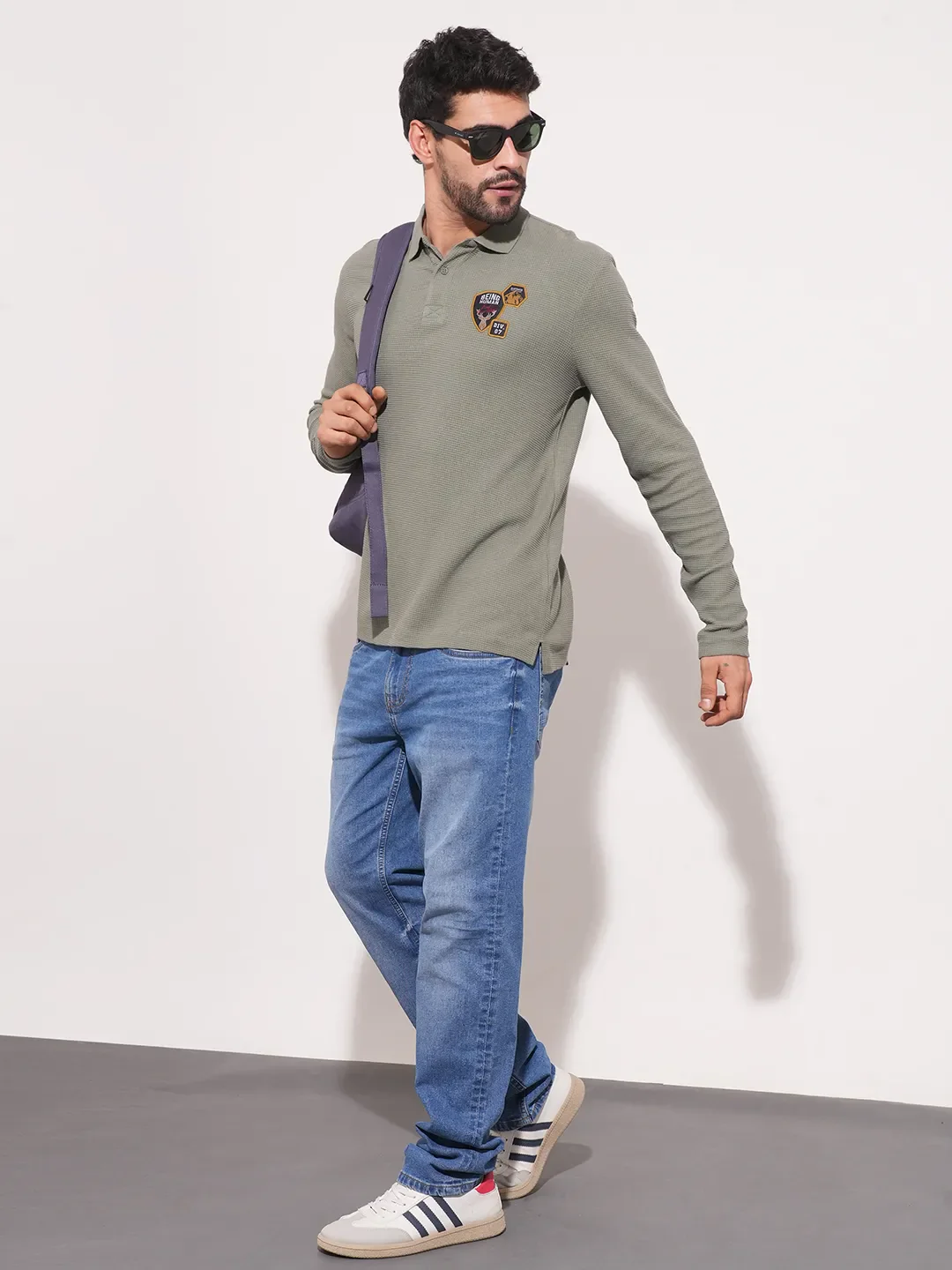 Green Regular Fit Men's Long Sleeves Polo T-Shirt by Being Human Clothing - Image 2