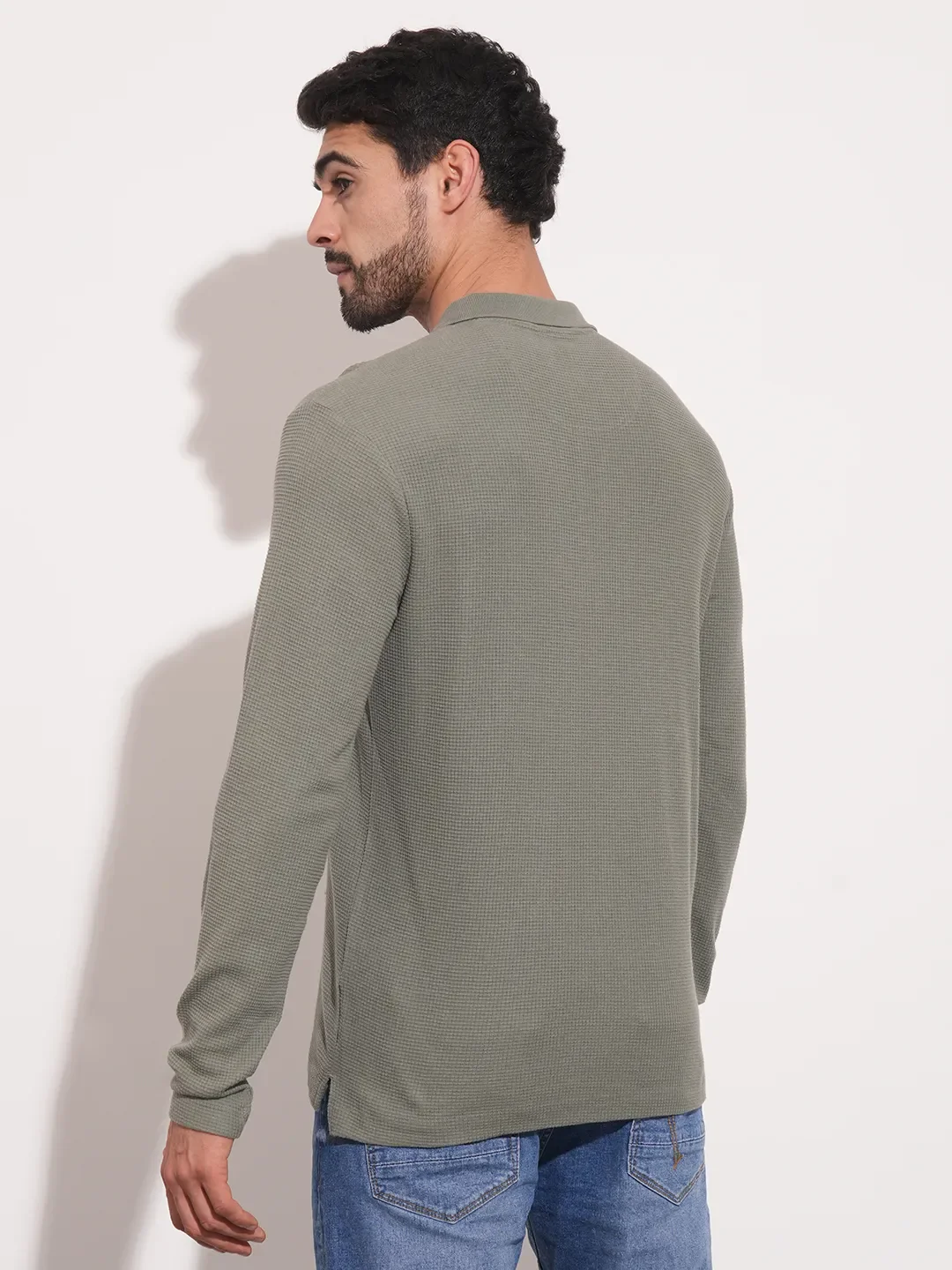Green Regular Fit Men's Long Sleeves Polo T-Shirt by Being Human Clothing - Image 3