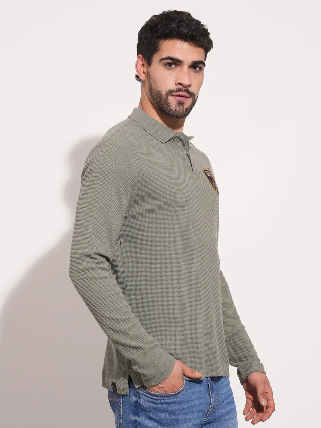 Green Regular Fit Men's Long Sleeves Polo T-Shirt by Being Human Clothing - Image 7