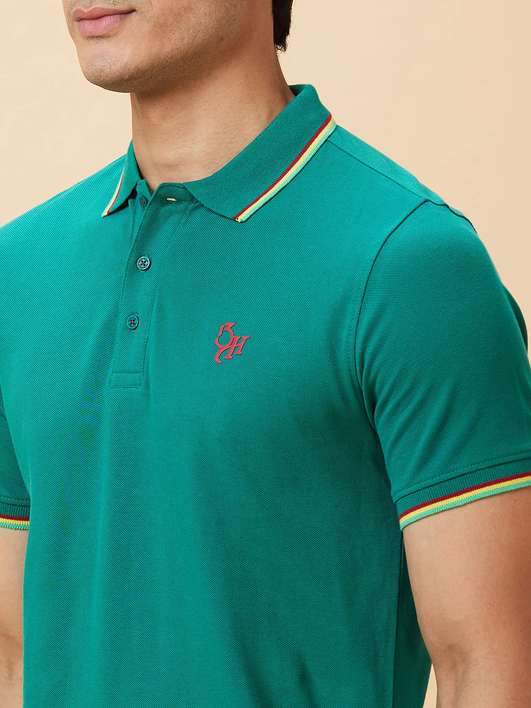 Green Regular Fit Men's Polo T-Shirt by Being Human Clothing - Image 4