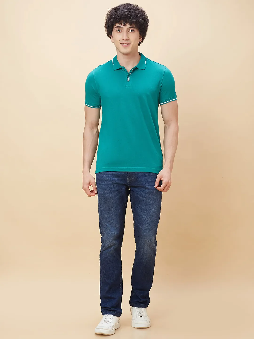 Green Regular Fit Men's Polo T-Shirt by Being Human Clothing - Image 2