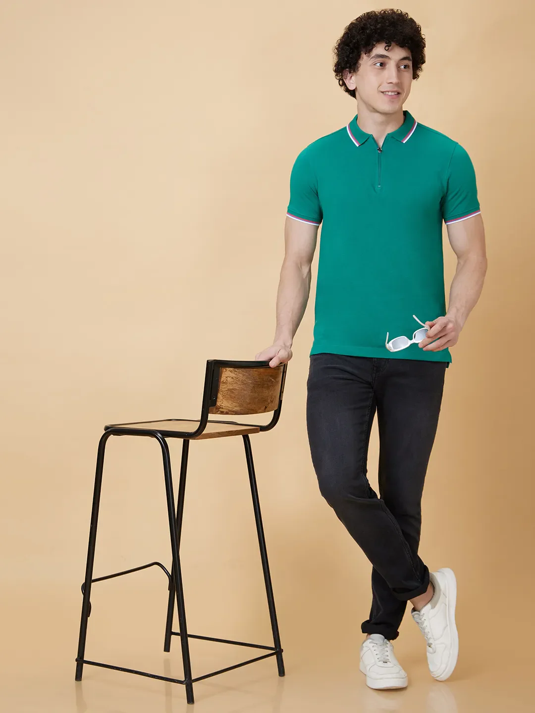 Green Regular Fit Men's Polo T-Shirt by Being Human Clothing - Image 5