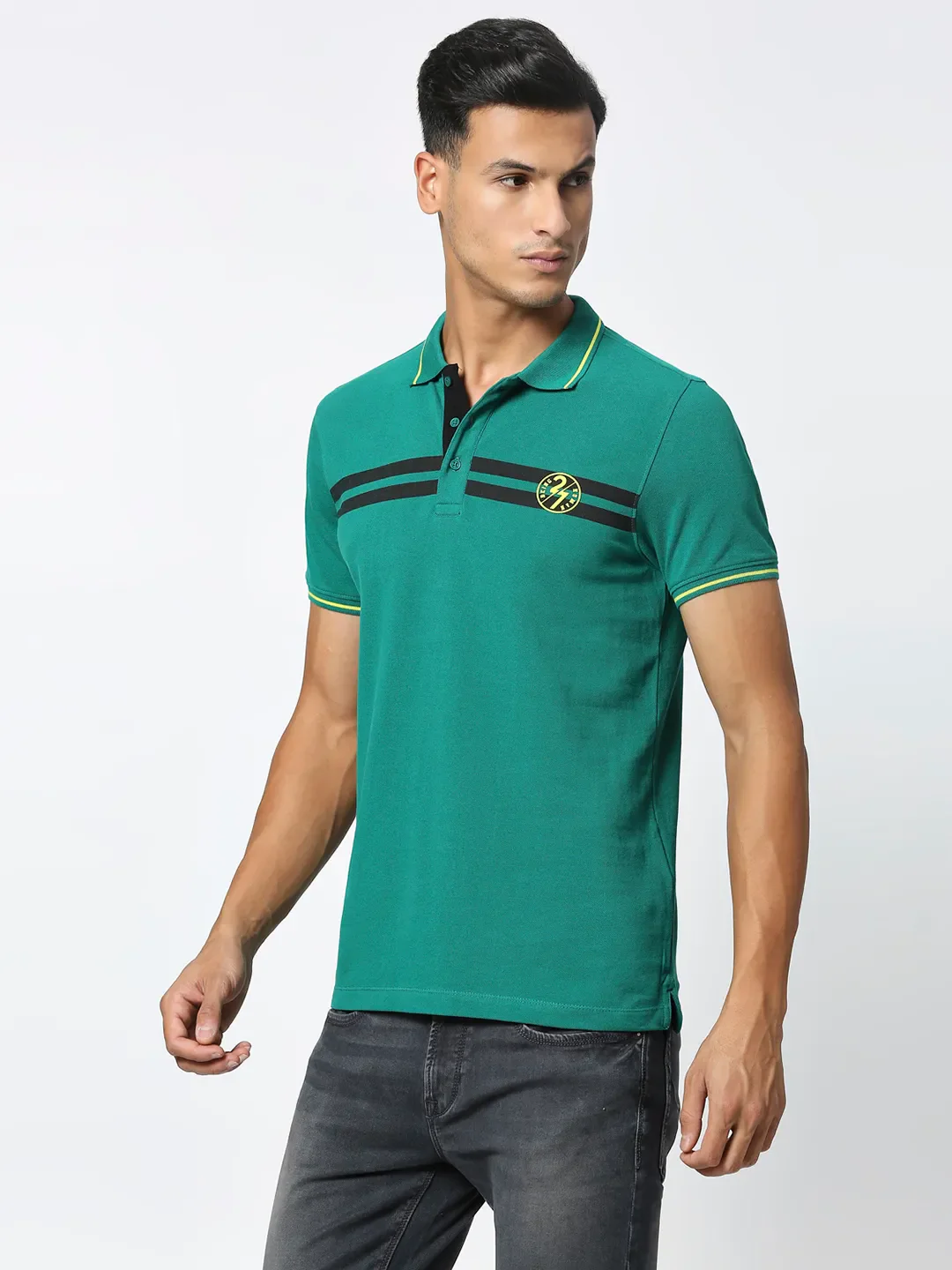 Green Regular Fit Men's Polo T-Shirt by Being Human Clothing - Image 2