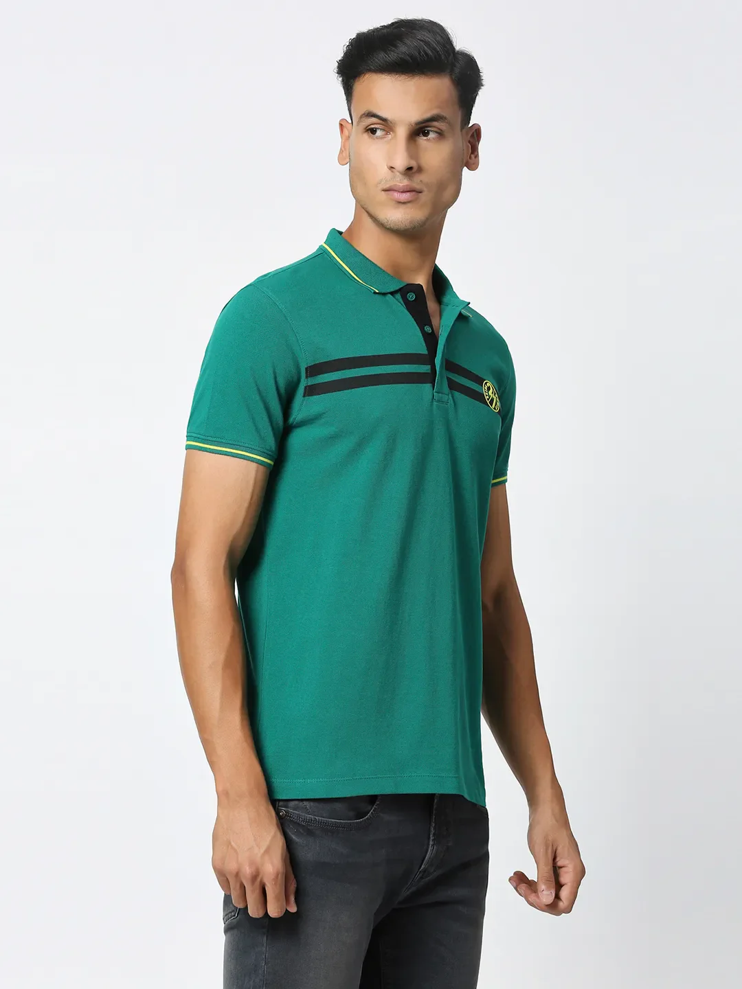 Green Regular Fit Men's Polo T-Shirt by Being Human Clothing - Image 3