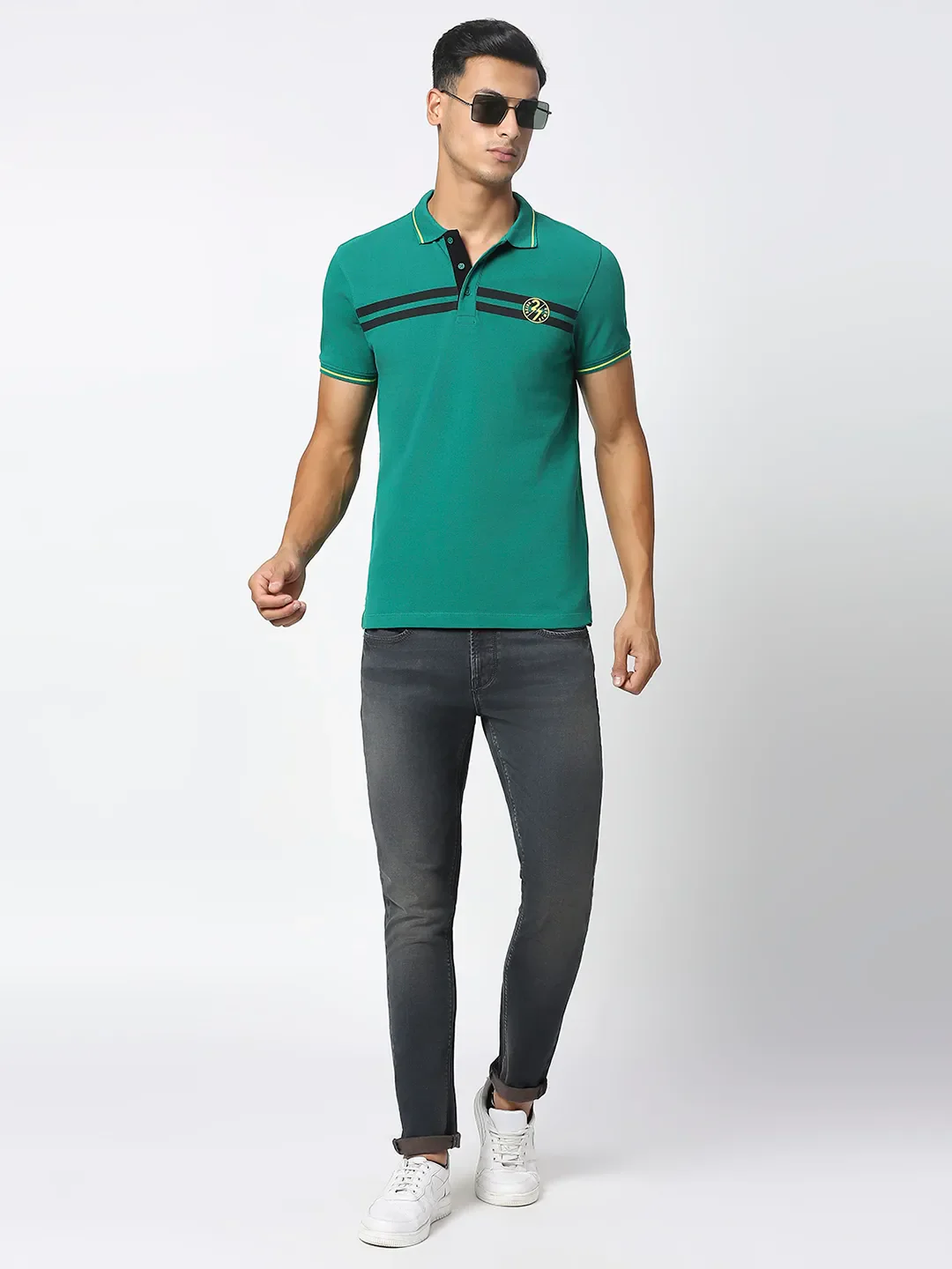 Green Regular Fit Men's Polo T-Shirt by Being Human Clothing - Image 6