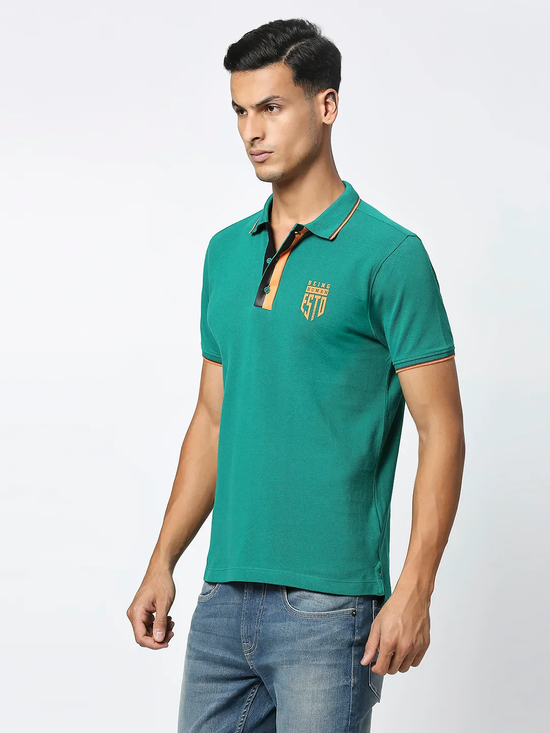Green Regular Fit Men's Polo T-Shirt by Being Human Clothing - Image 2