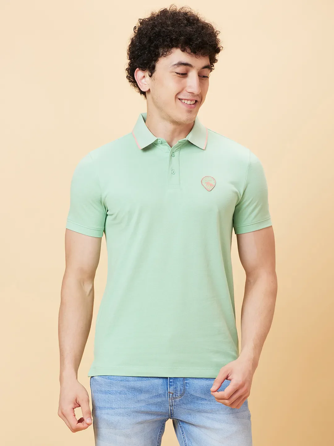 Green Regular Fit Men's Polo T-Shirt by Being Human Clothing