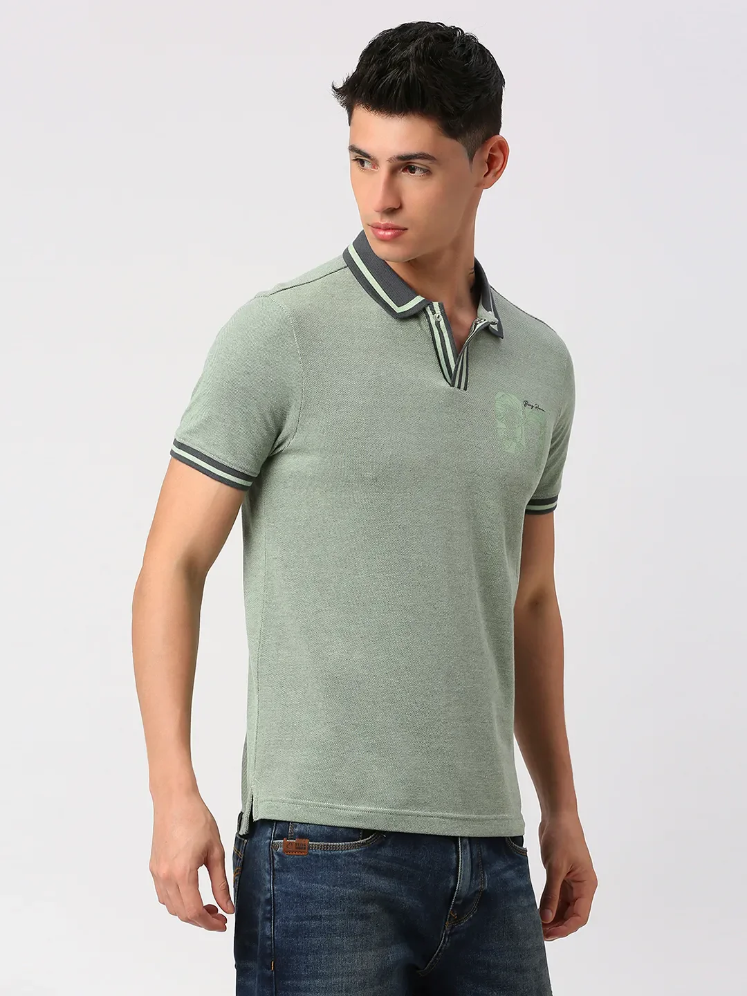 Green Regular Fit Men's Polo T-Shirt by Being Human Clothing - Image 3