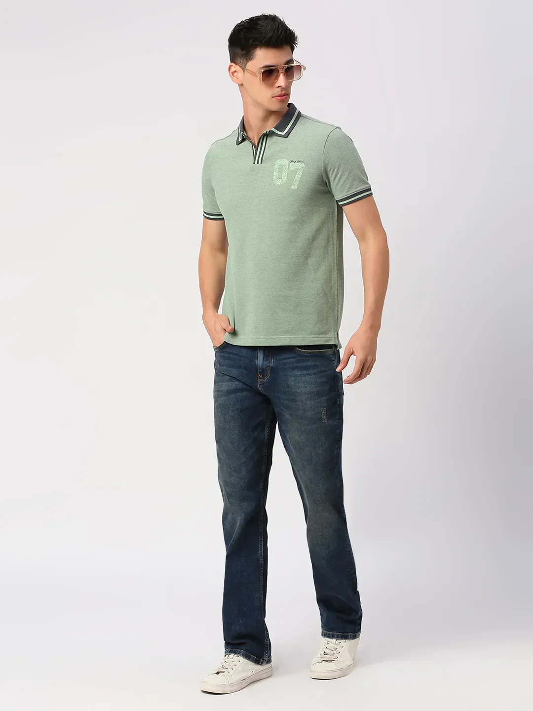 Green Regular Fit Men's Polo T-Shirt by Being Human Clothing - Image 6