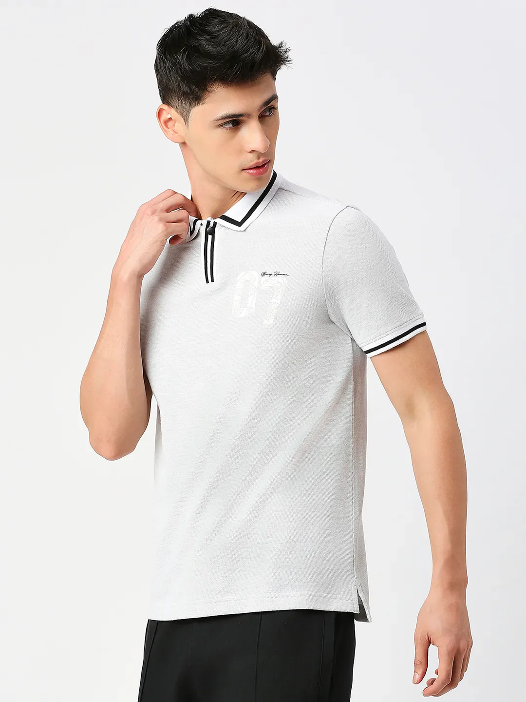 Grey Regular Fit Men's Polo T-Shirt by Being Human Clothing - Image 2