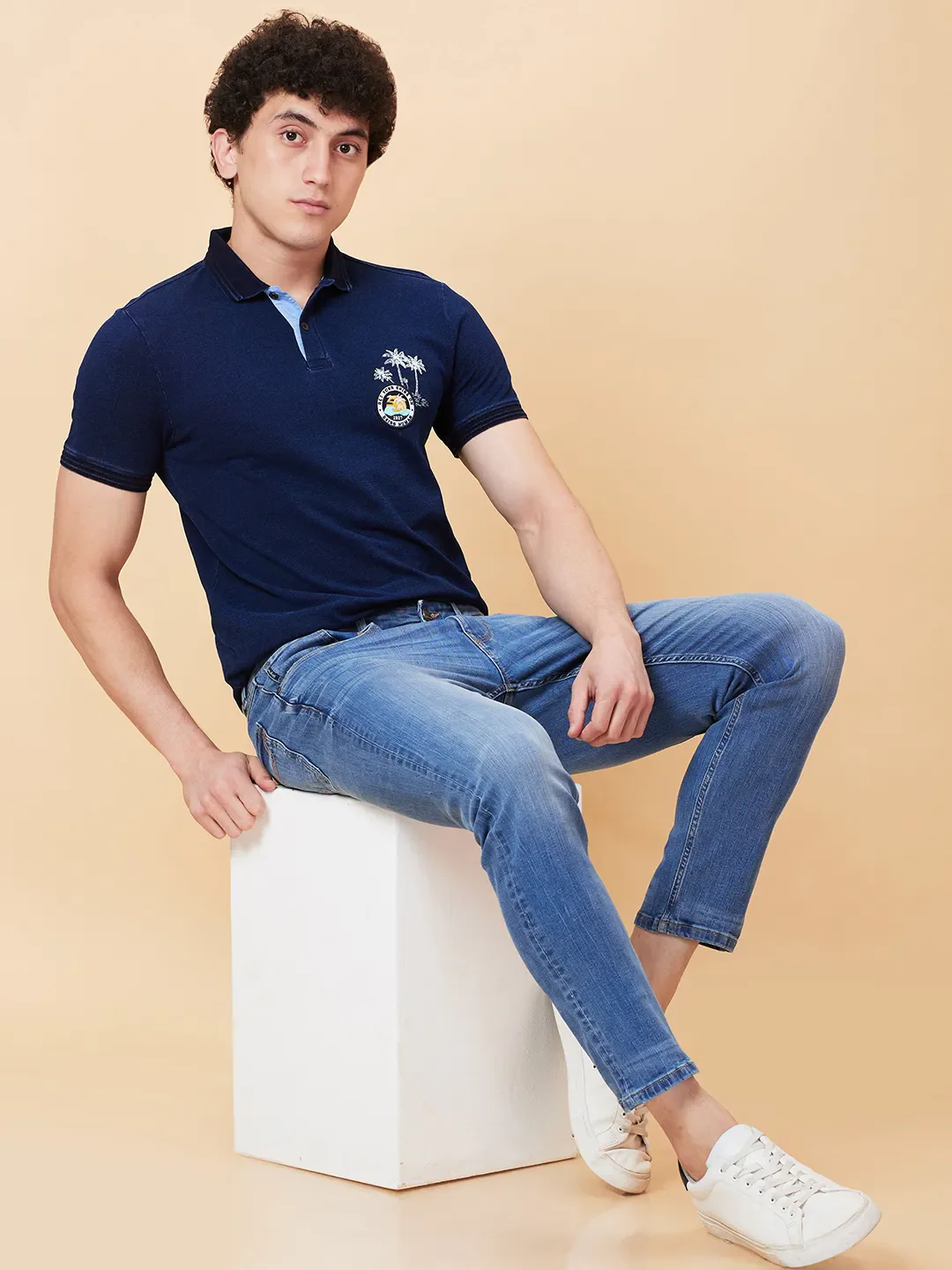 Blue Regular Fit Men's Polo T-Shirt by Being Human Clothing