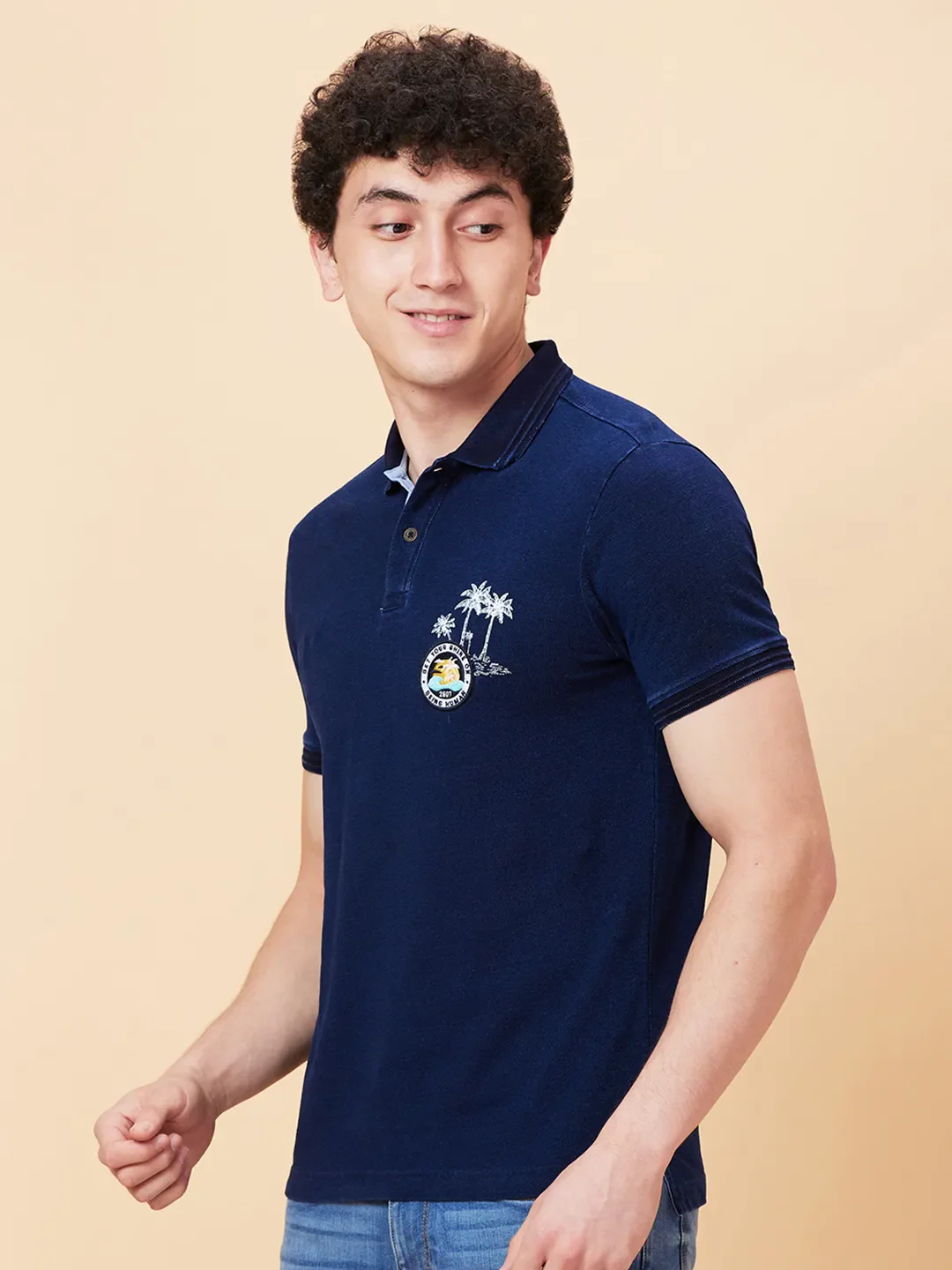Blue Regular Fit Men's Polo T-Shirt by Being Human Clothing - Image 3