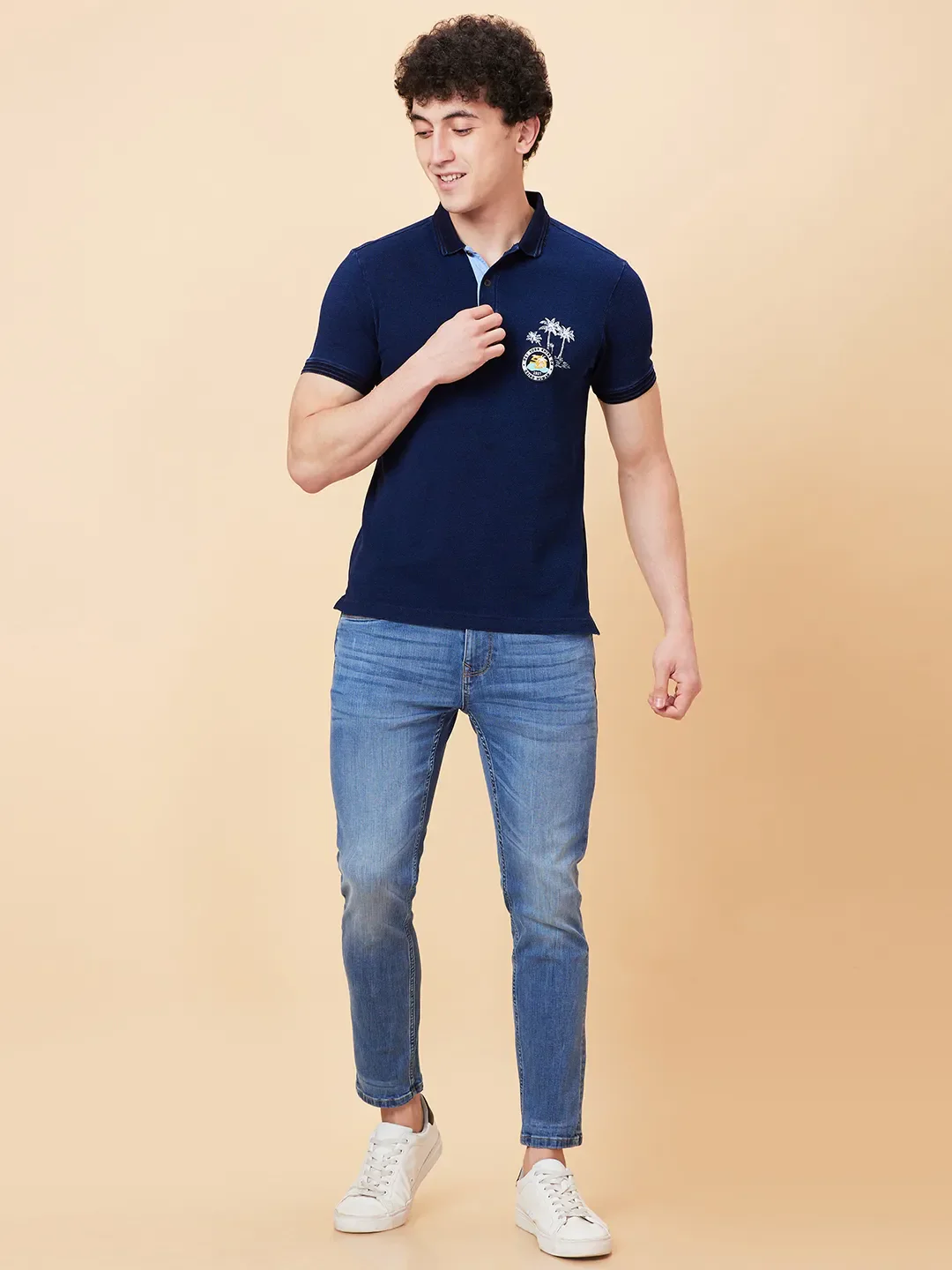 Blue Regular Fit Men's Polo T-Shirt by Being Human Clothing - Image 5