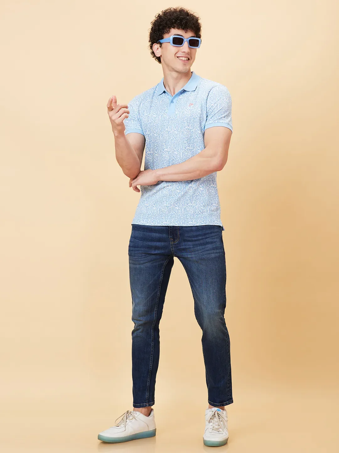 Light Blue Regular Fit Men's Polo T-shirt by Being Human Clothing - Image 2