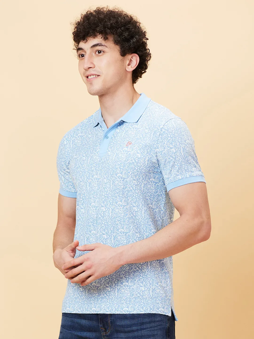 Light Blue Regular Fit Men's Polo T-shirt by Being Human Clothing - Image 3