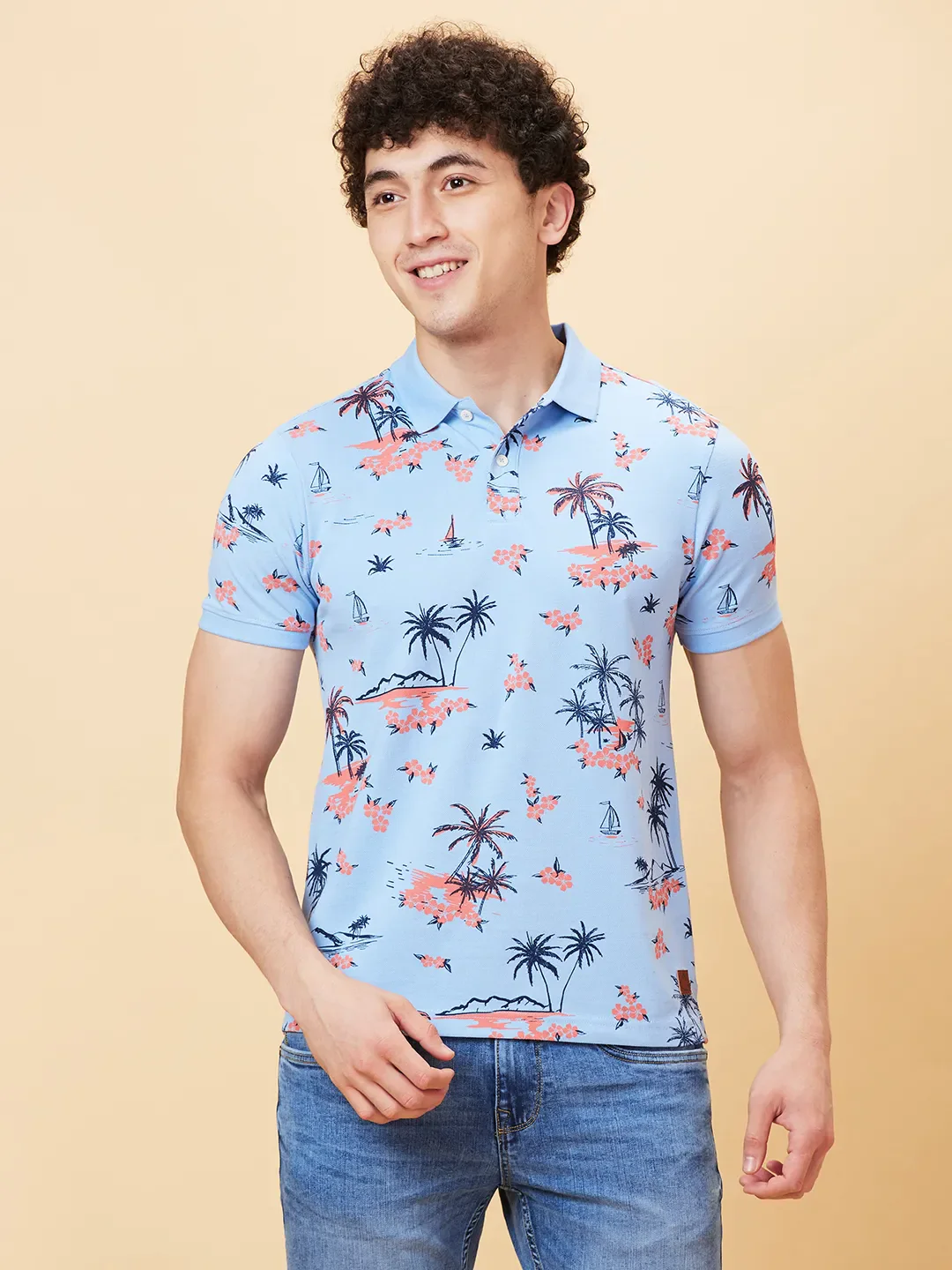 Light Blue Regular Fit Men's Polo T-shirt by Being Human Clothing