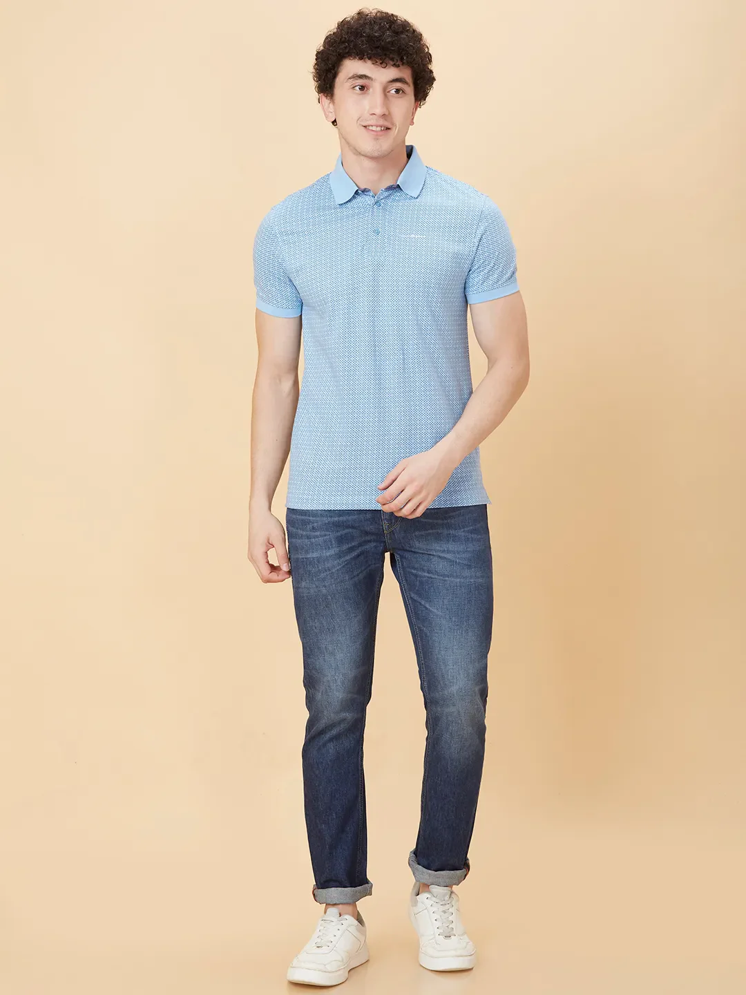 Light Blue Regular Fit Men's Polo T-shirt by Being Human Clothing - Image 2