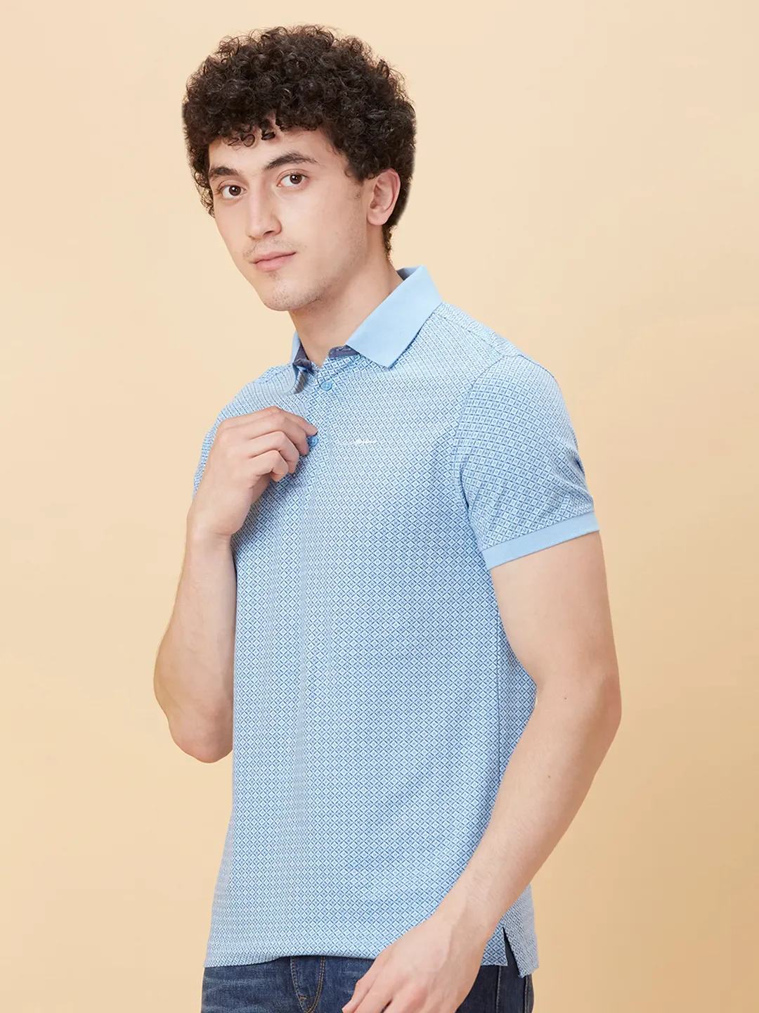 Light Blue Regular Fit Men's Polo T-shirt by Being Human Clothing - Image 4