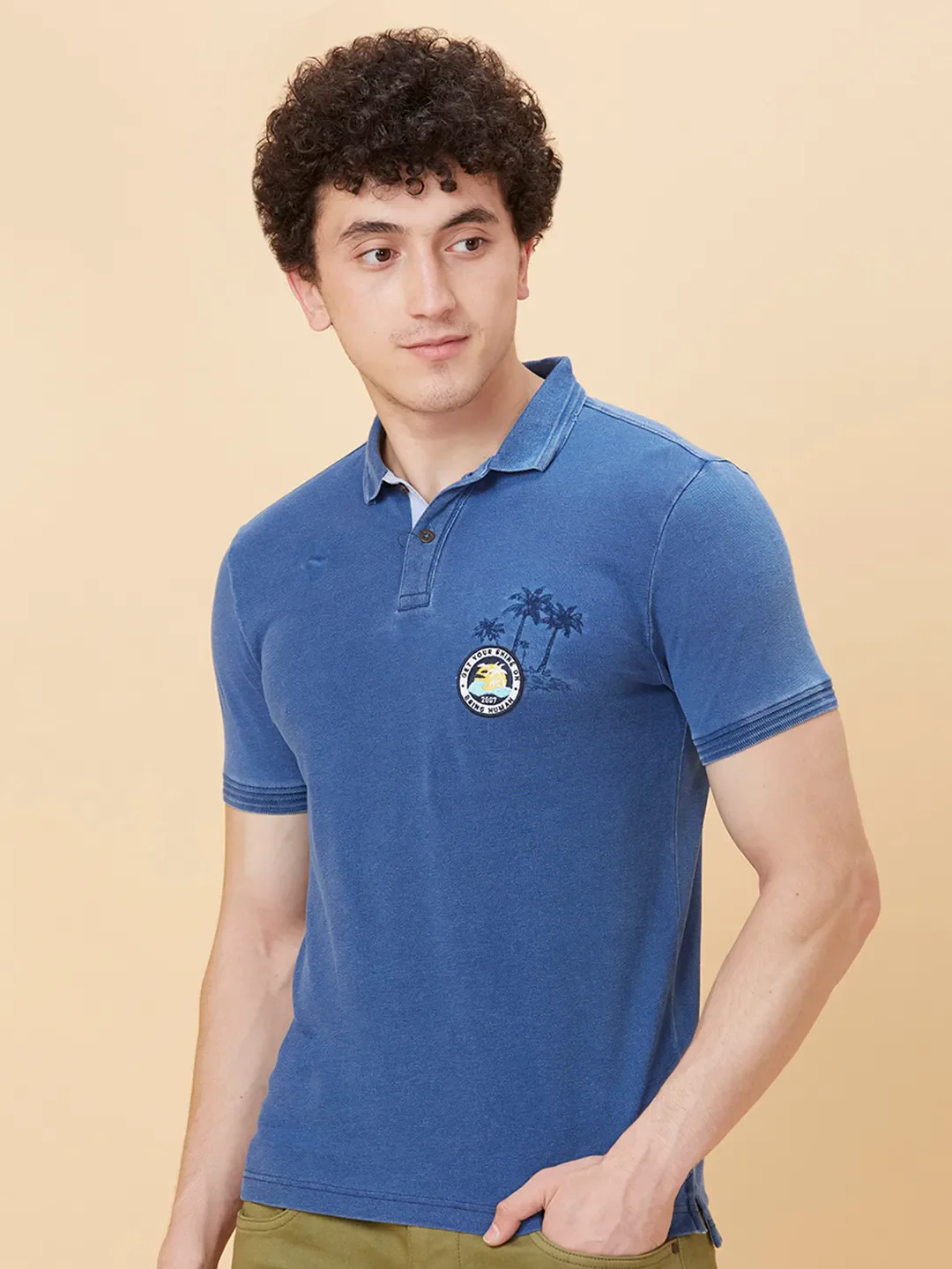 Light Blue Regular Fit Men's Polo T-shirt by Being Human Clothing - Image 4