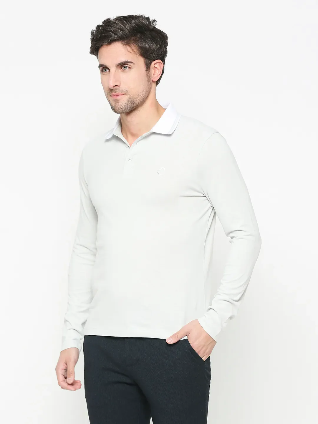 Grey Regular Fit Men's Long Sleeves Polo T-Shirt by Being Human Clothing - Image 2