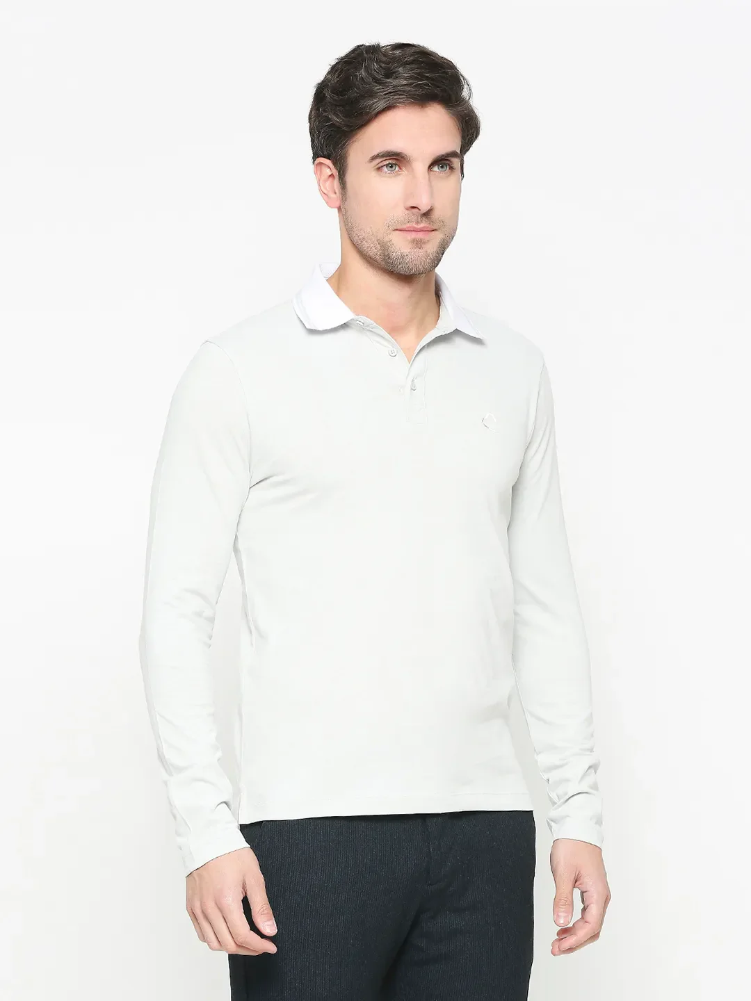 Grey Regular Fit Men's Long Sleeves Polo T-Shirt by Being Human Clothing - Image 3