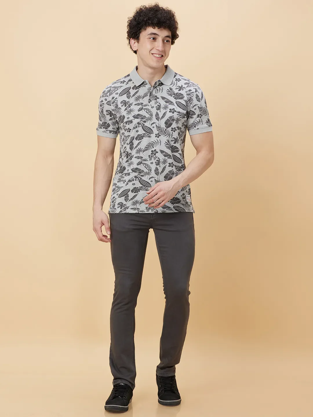 Grey Regular Fit Men's Polo T-Shirt by Being Human Clothing - Image 2