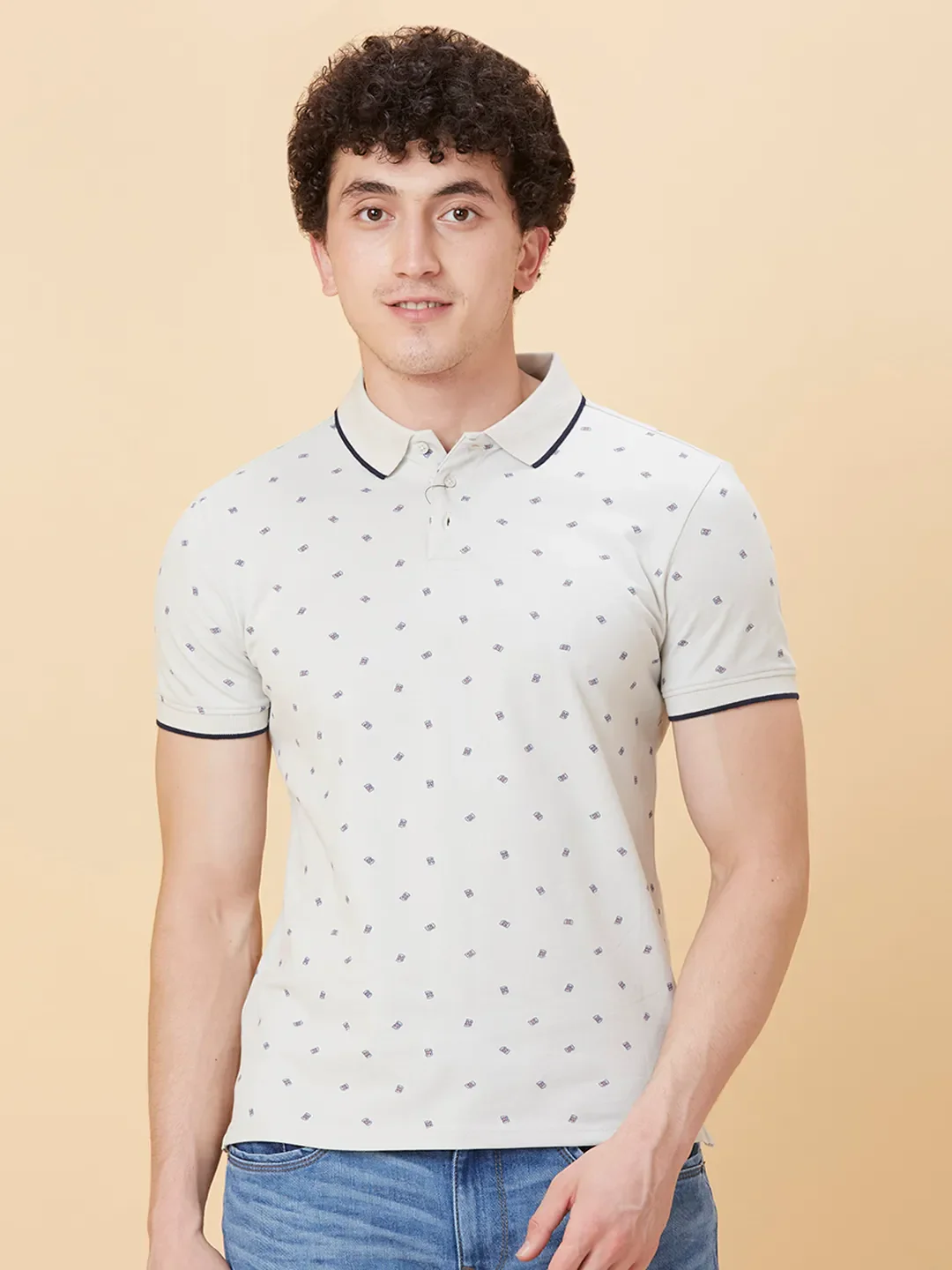 Light Grey Regular Fit Men's Polo T-shirt by Being Human Clothing