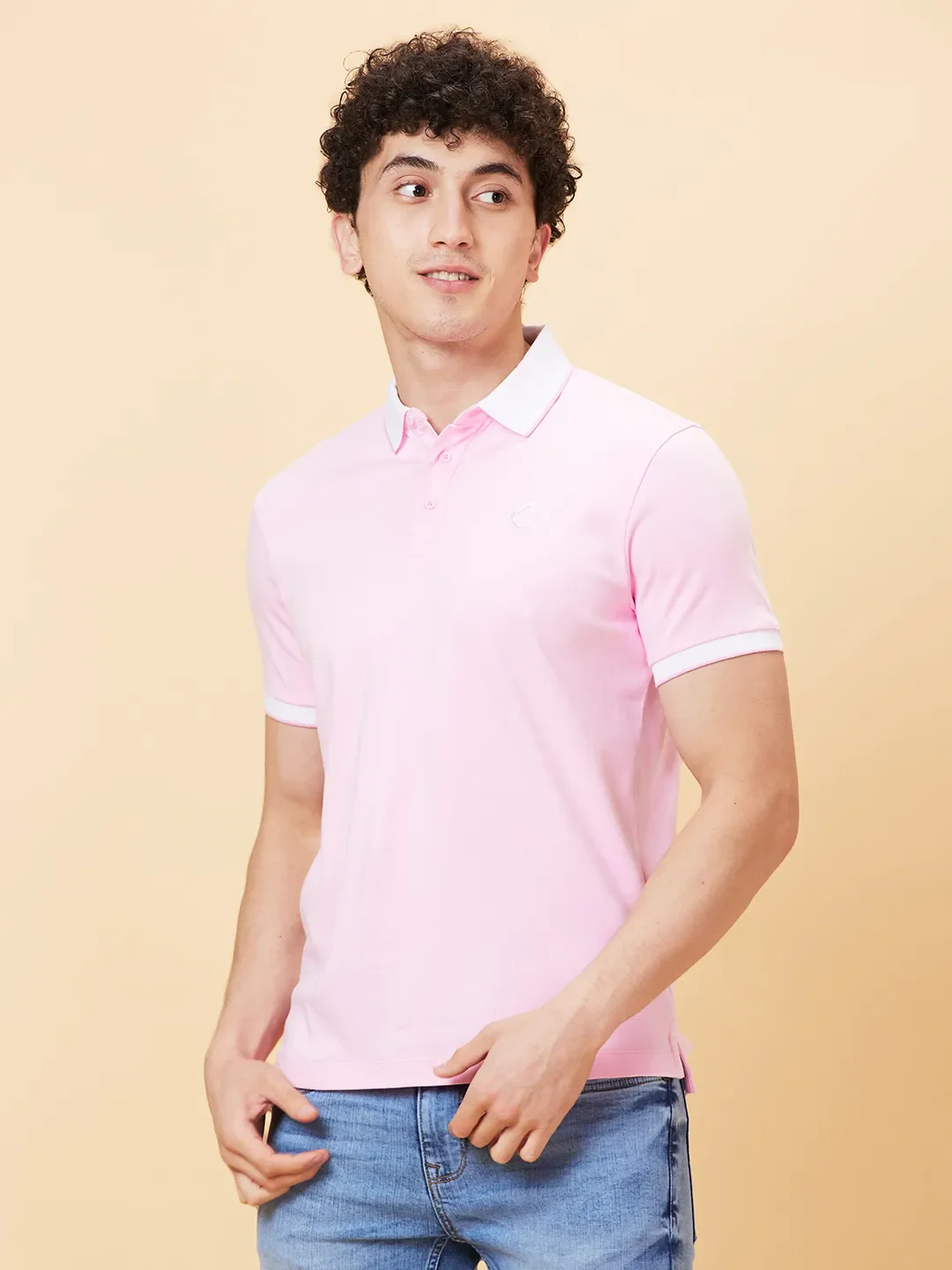 Pink Regular Fit Men's Polo T-Shirt by Being Human Clothing - Image 2