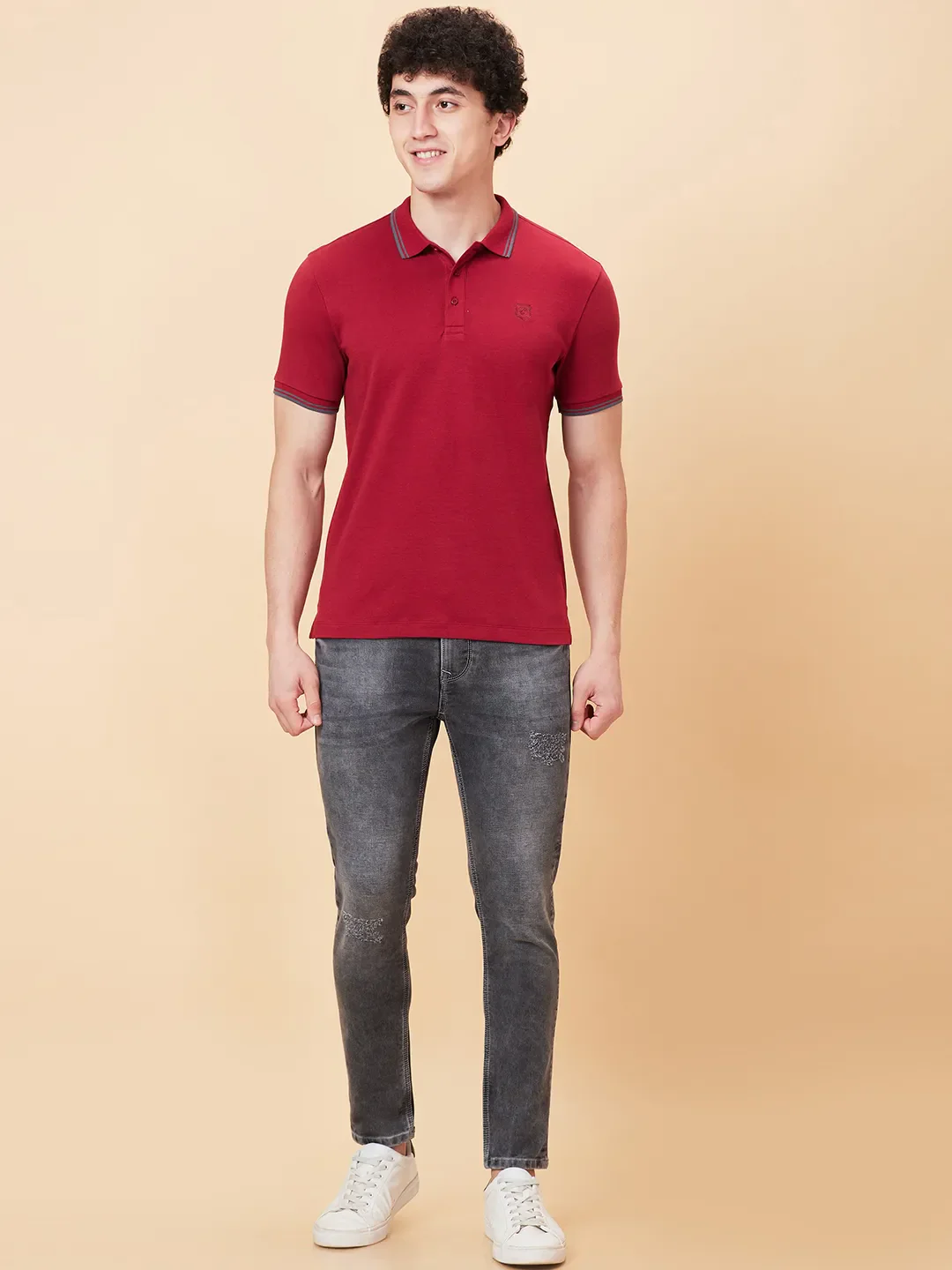 Maroon Regular Fit Men's Polo T-Shirt by Being Human Clothing - Image 2