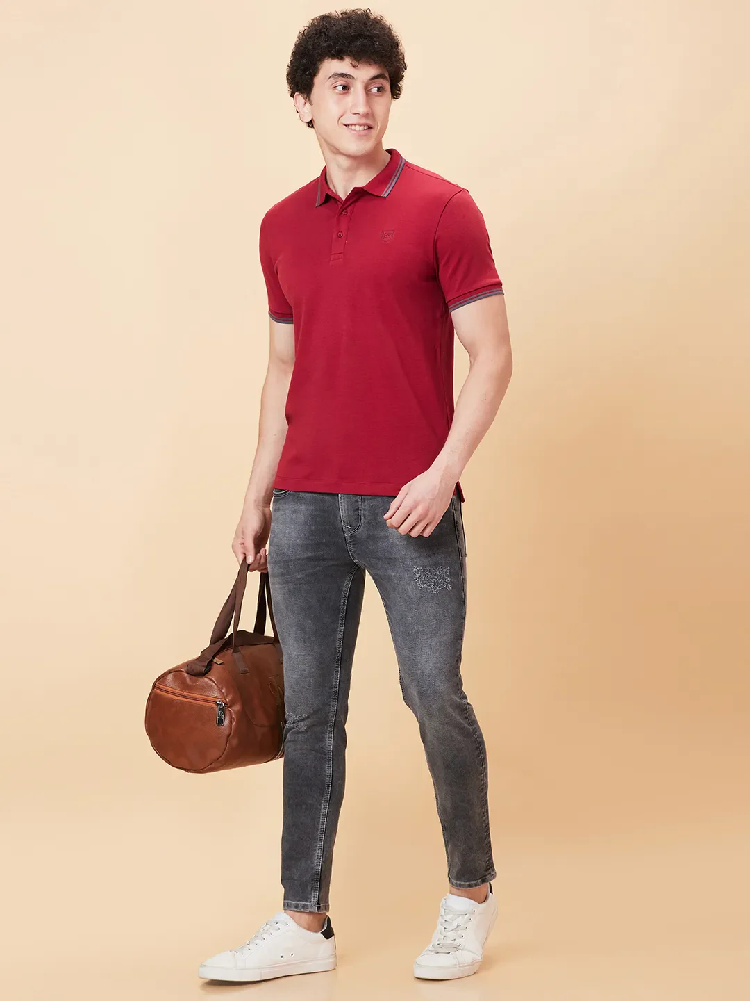 Maroon Regular Fit Men's Polo T-Shirt by Being Human Clothing - Image 6