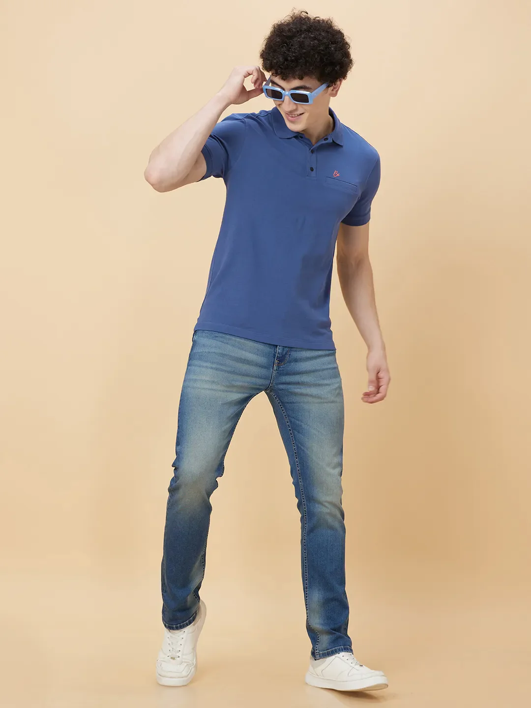 Blue Regular Fit Men's Polo T-Shirt by Being Human Clothing - Image 6