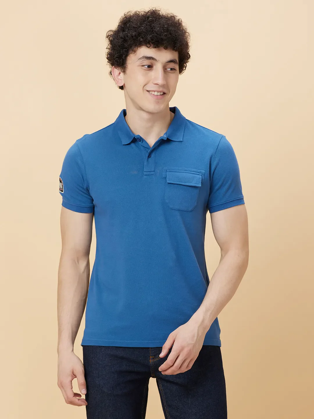 Midnight Blue Regular Fit Men's Polo T-shirt by Being Human Clothing