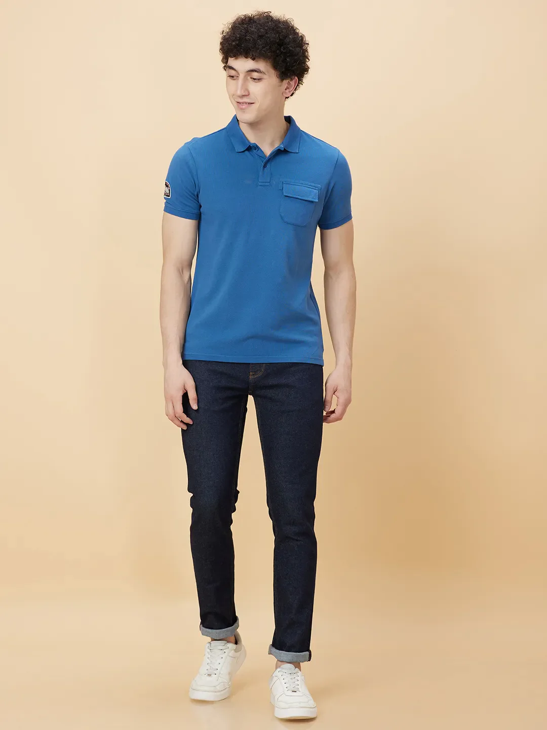 Midnight Blue Regular Fit Men's Polo T-shirt by Being Human Clothing - Image 2