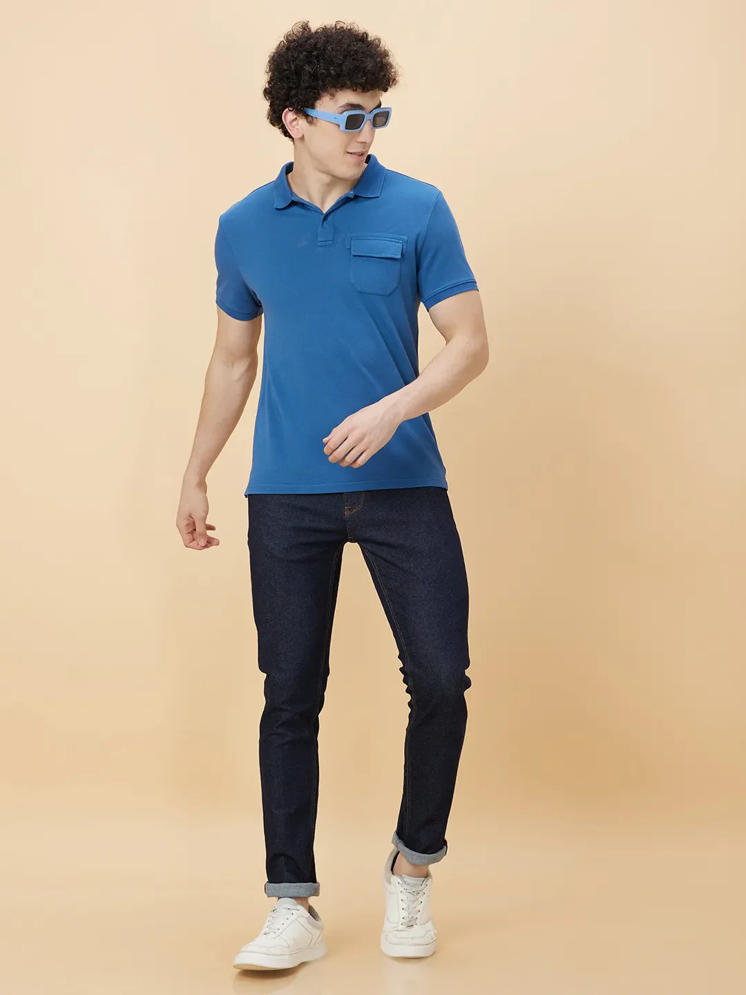 Midnight Blue Regular Fit Men's Polo T-shirt by Being Human Clothing - Image 6