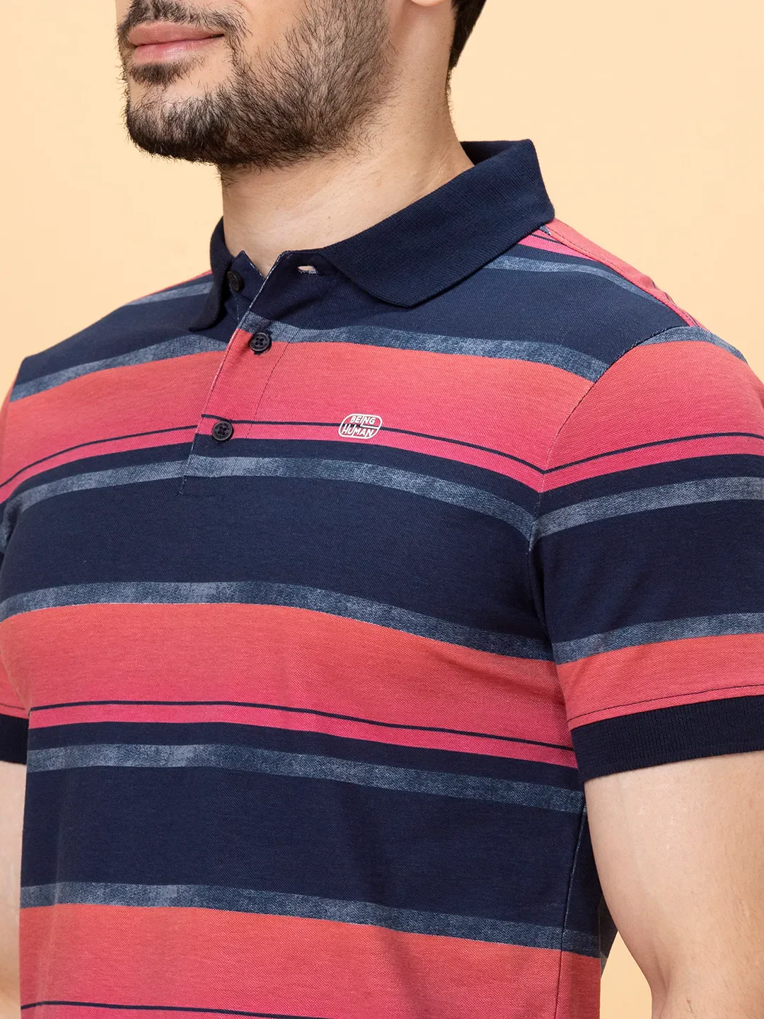 Midnight Blue Regular Fit Men's Polo T-shirt by Being Human Clothing - Image 5