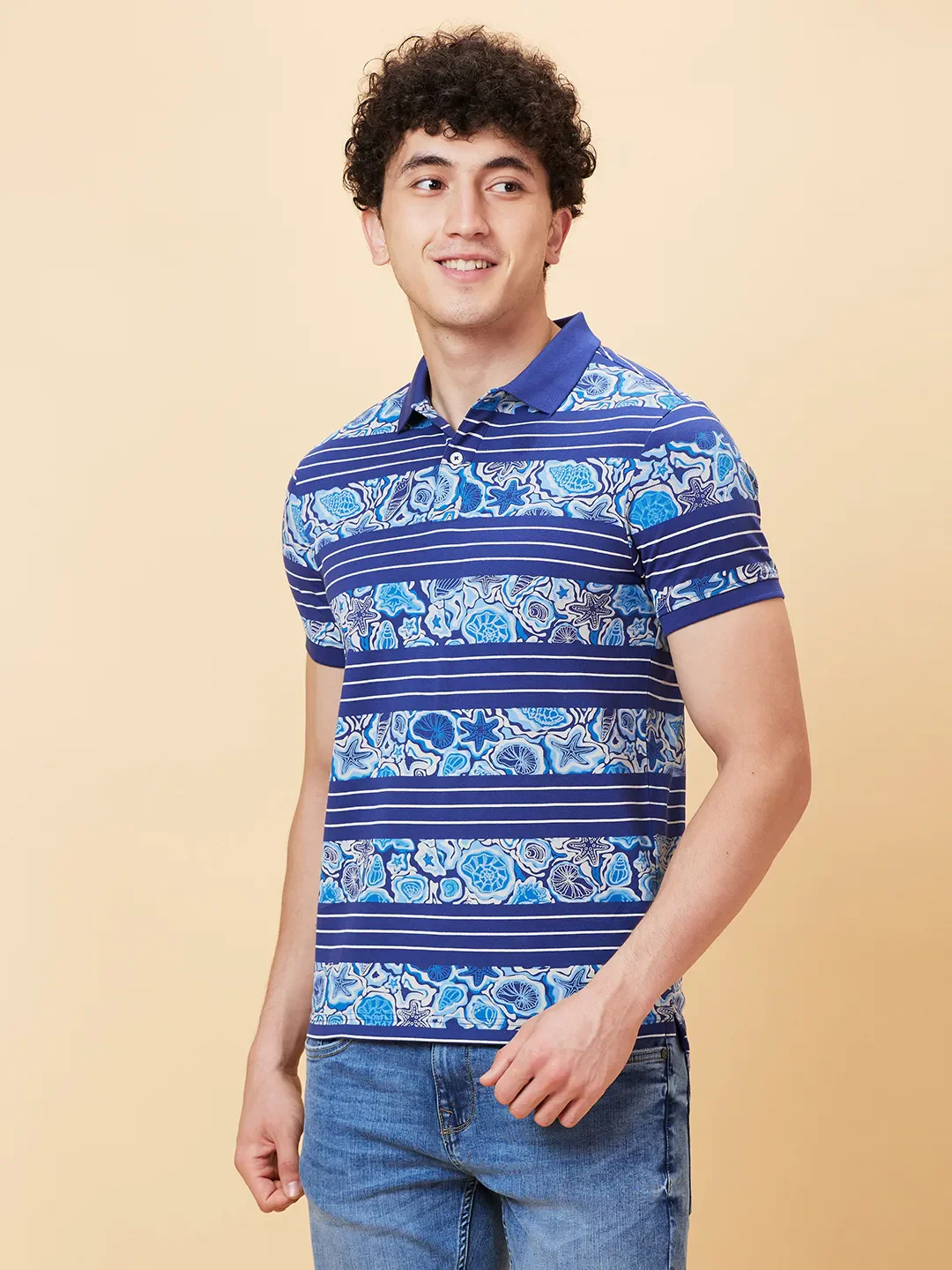Midnight Blue Regular Fit Men's Polo T-shirt by Being Human Clothing - Image 3