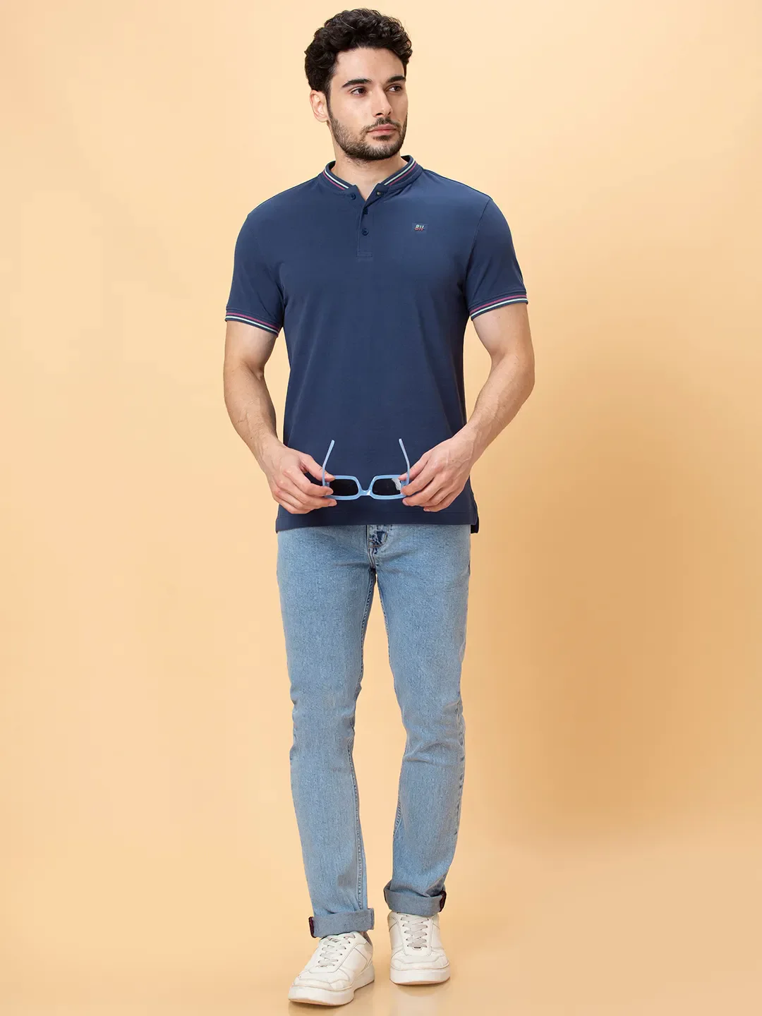 Blue Regular Fit Men's Polo T-Shirt by Being Human Clothing - Image 6