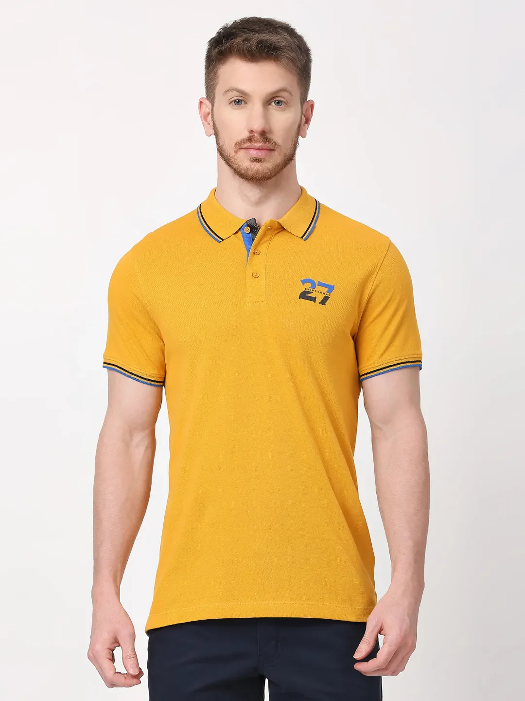 Mustard Regular Fit Men's Polo T-Shirt by Being Human Clothing